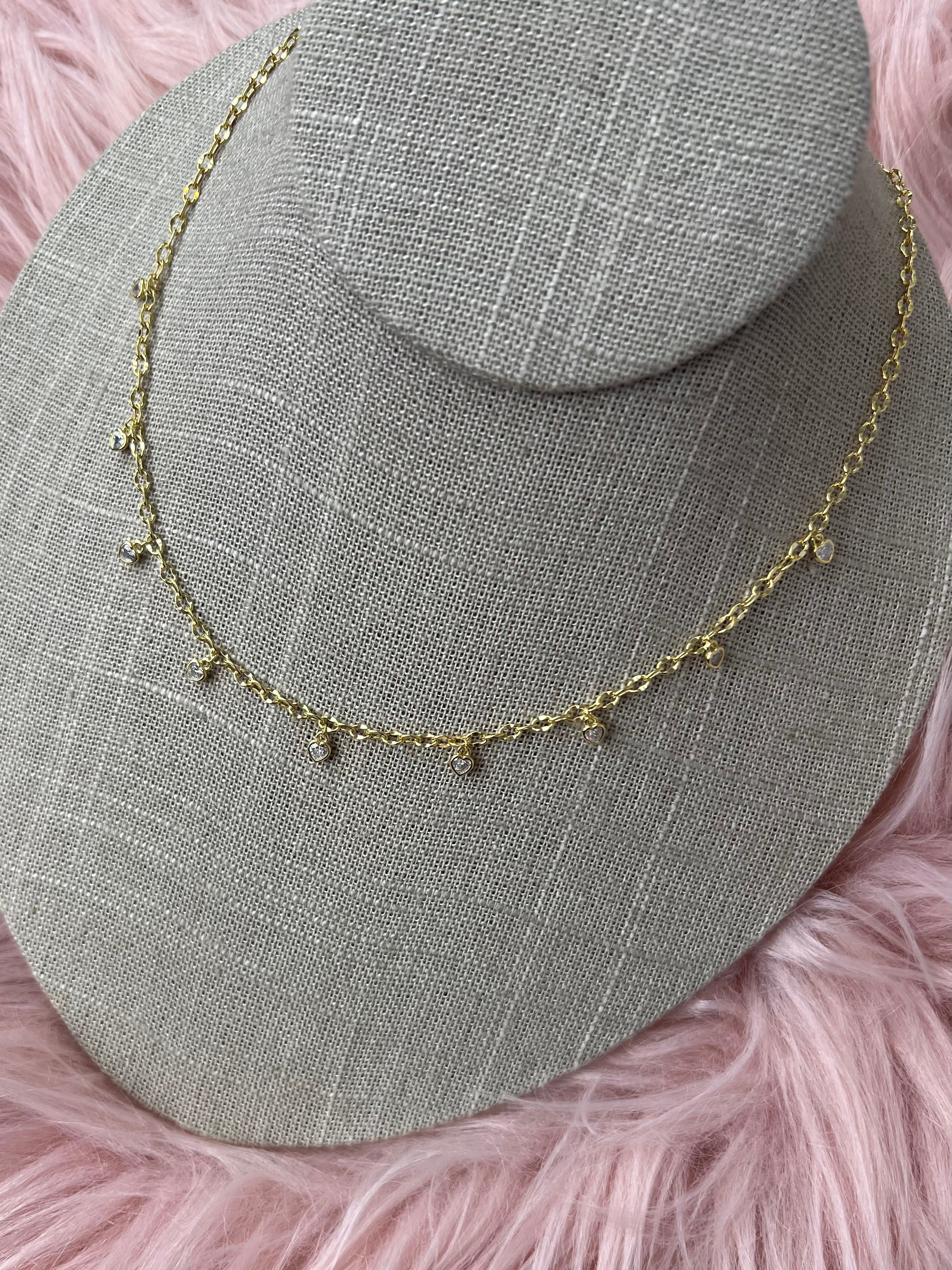 Eight of Hearts Bezel CZ Long Dangle Necklace