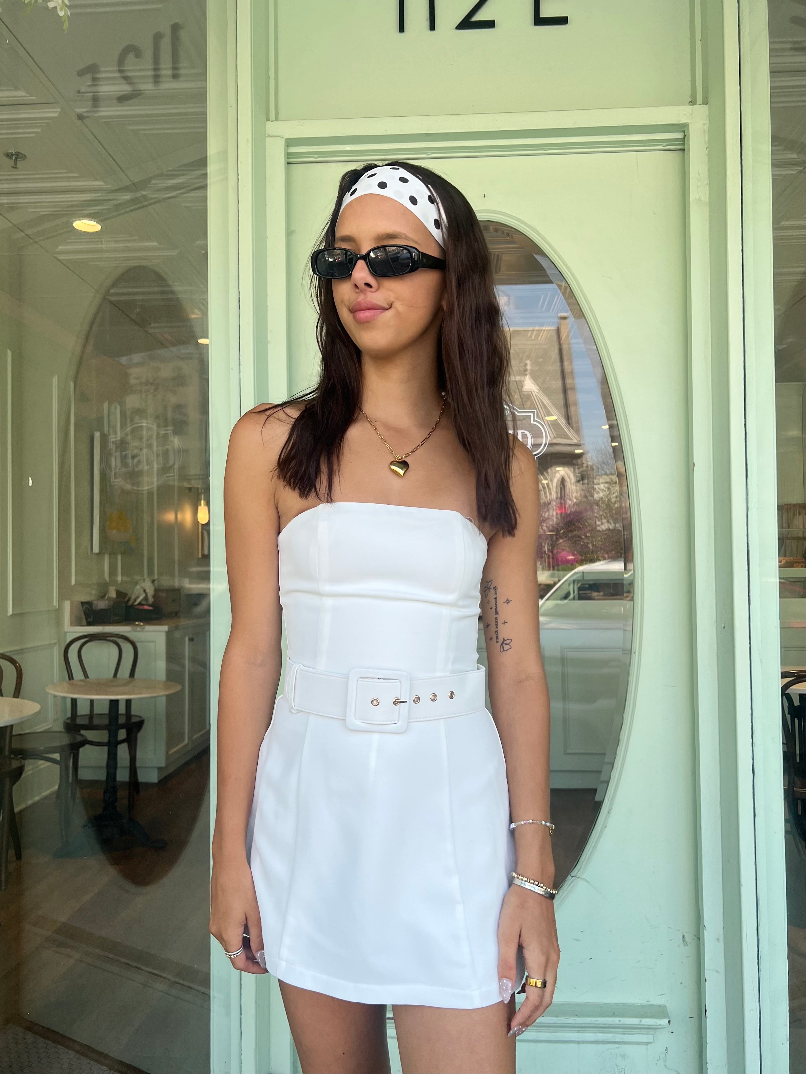 Tribeca Strapless Belted Dress Romper – White