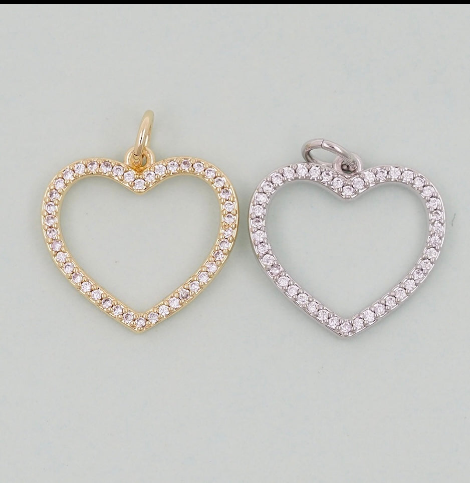 Gold Large CZ Open Heart Charm