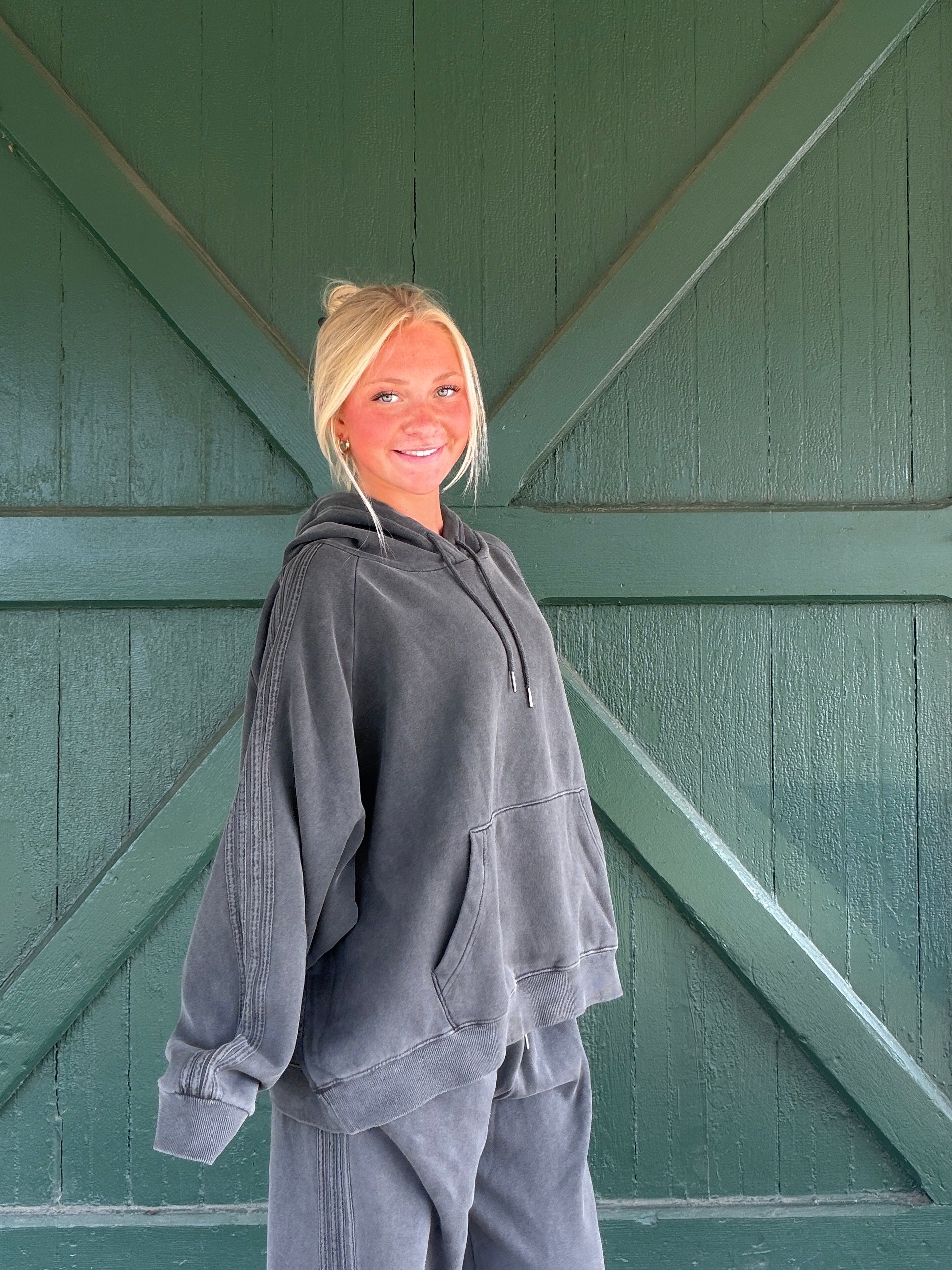Vintage Havana Dark Cement Garment Dye Hoodie with Stripe Detail