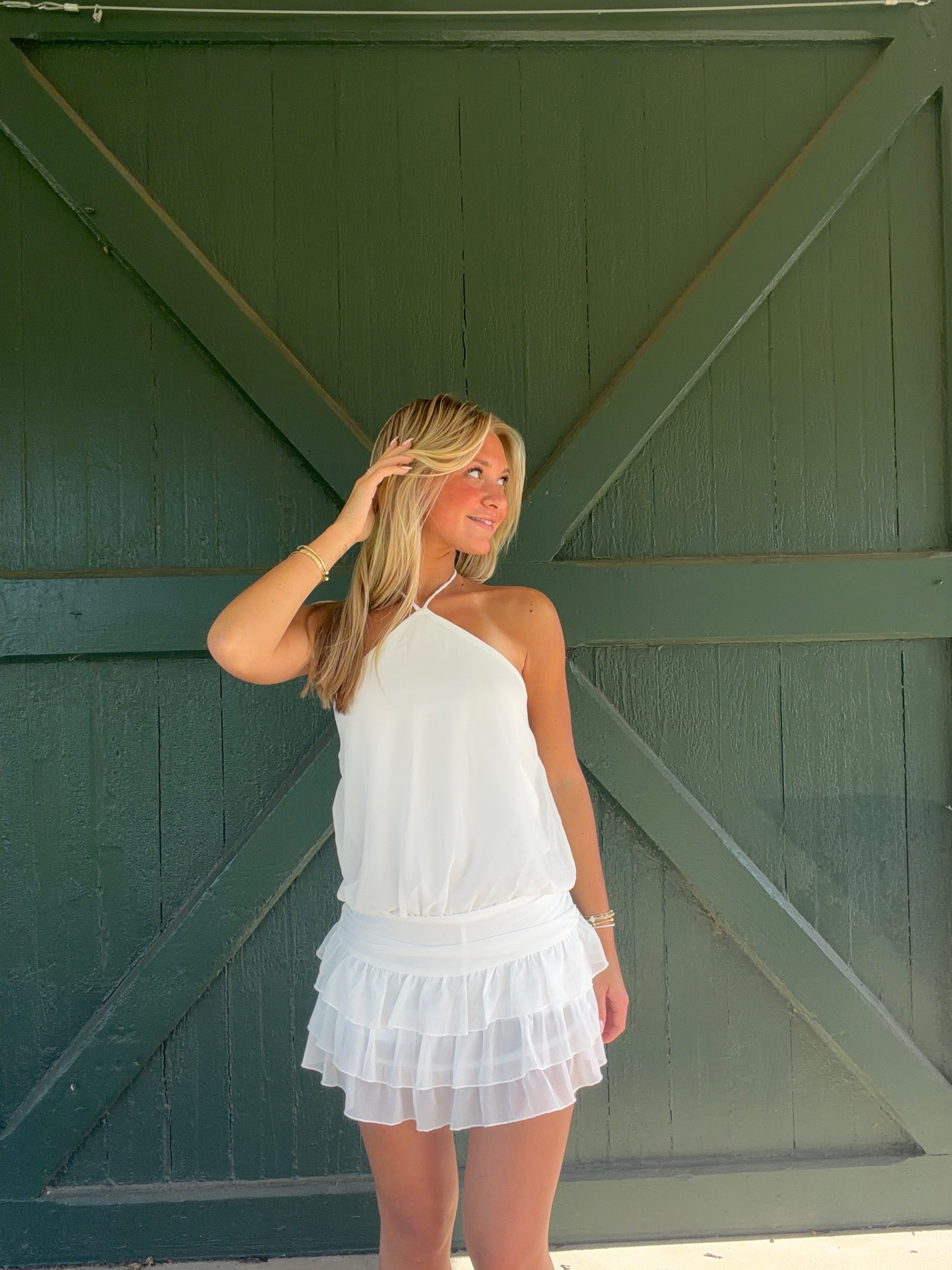 The Bella Halter Mini Romper Dress - White