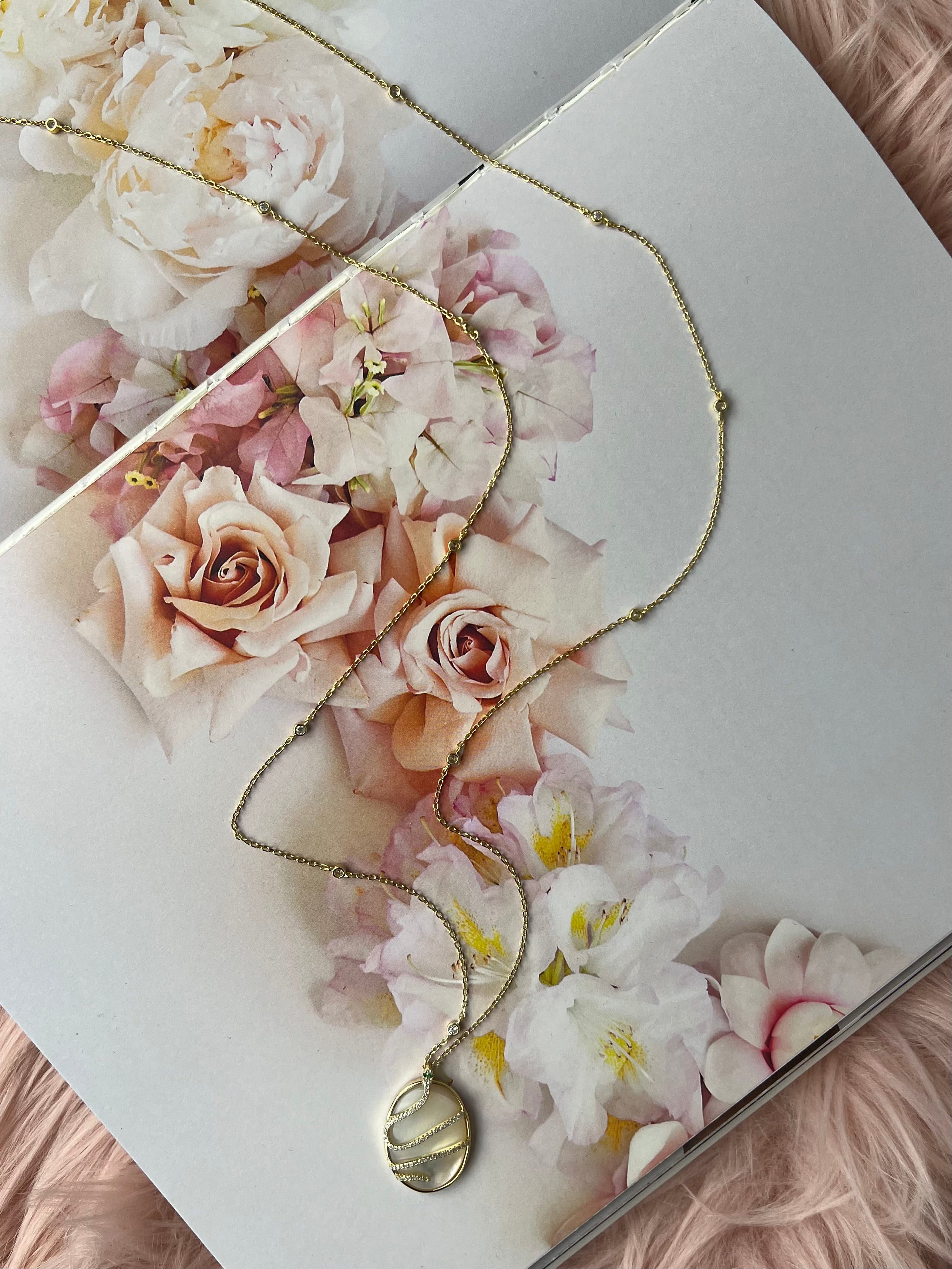 Luminous Oval Mother of Pearl Long Pendant Necklace