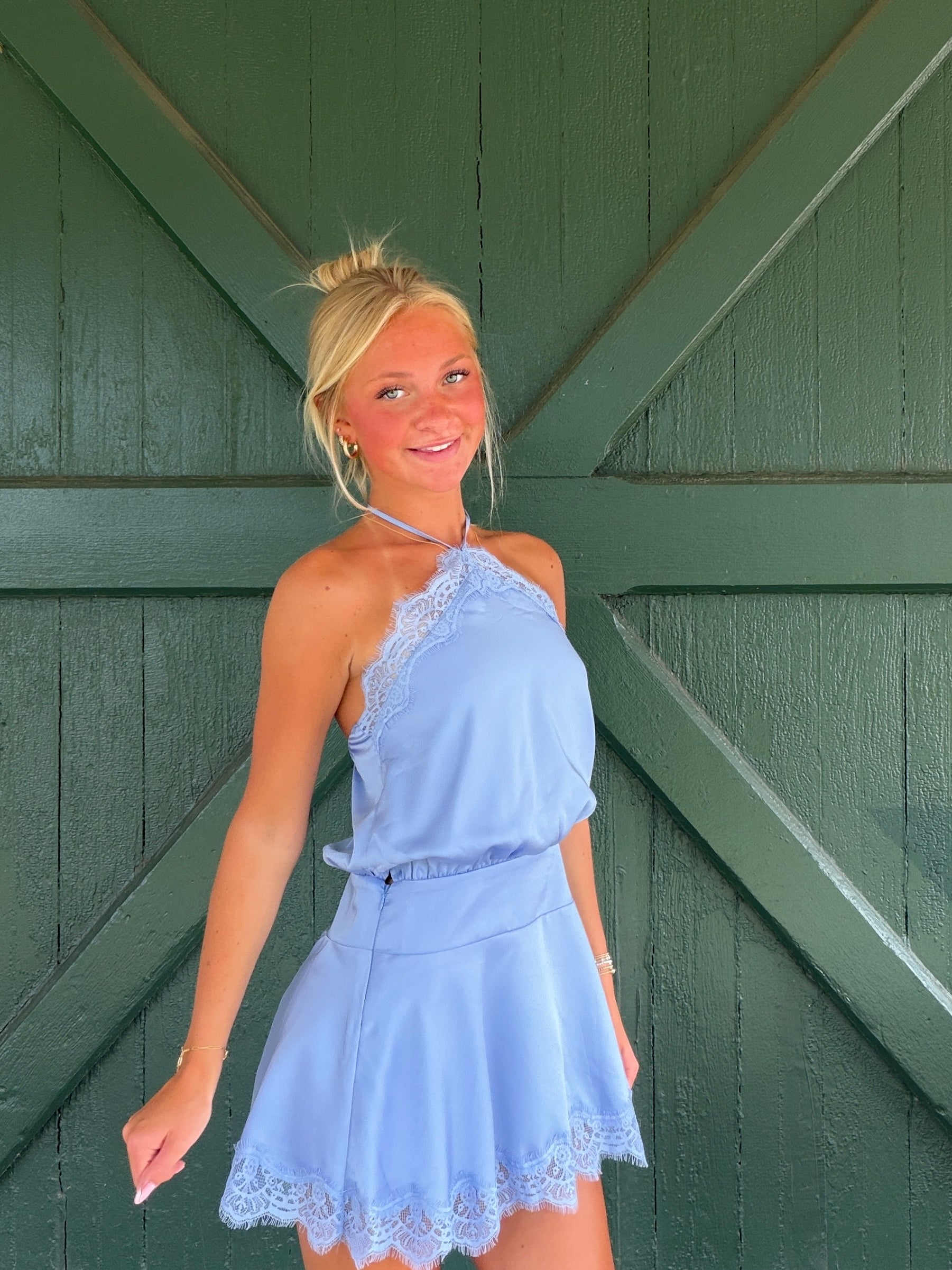 Luna Luxe Halter Dress-Cornsilk Blue