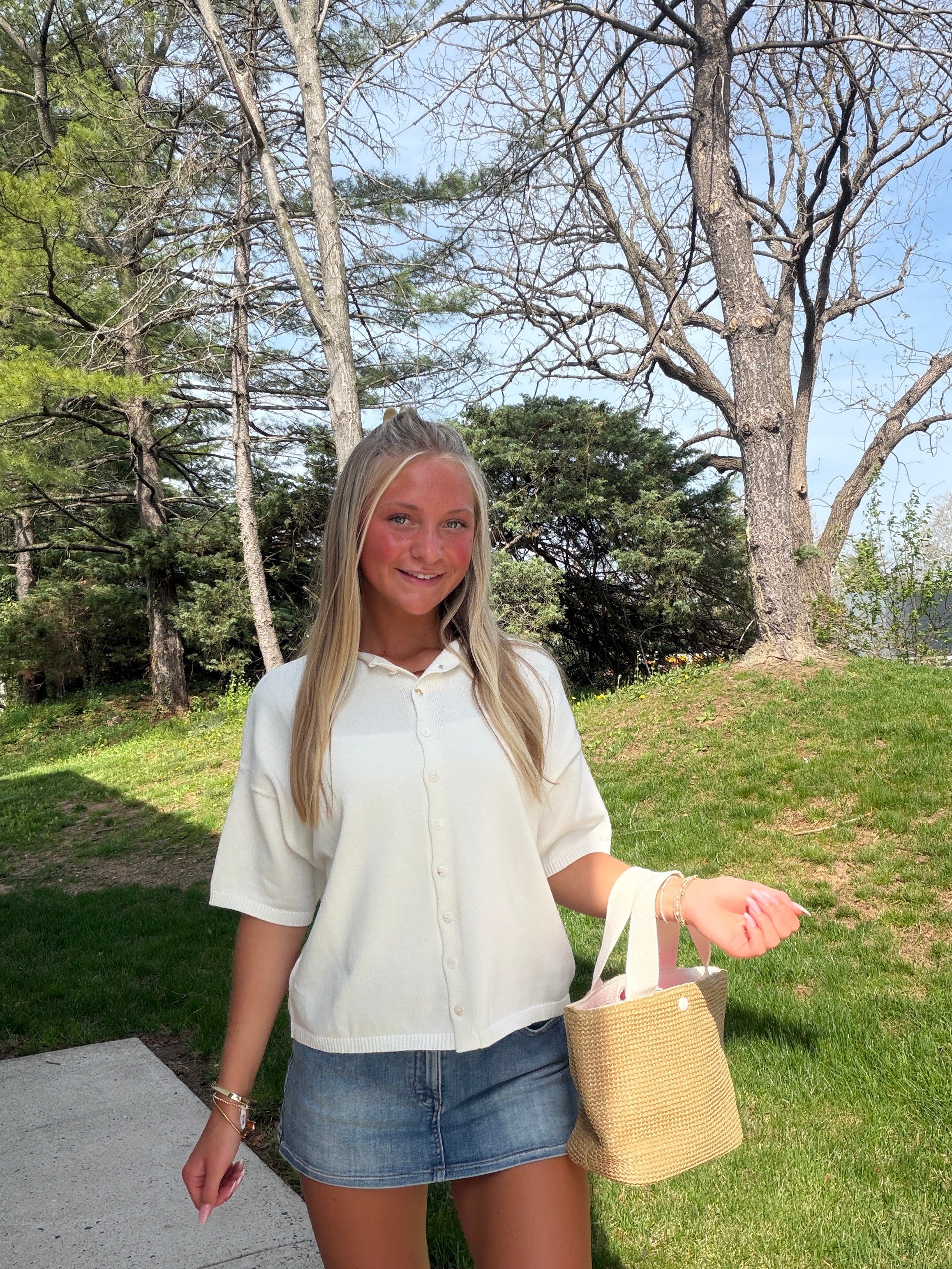 The It Girl Studio Short Sleeve  Cotton Cardigan -Ivory