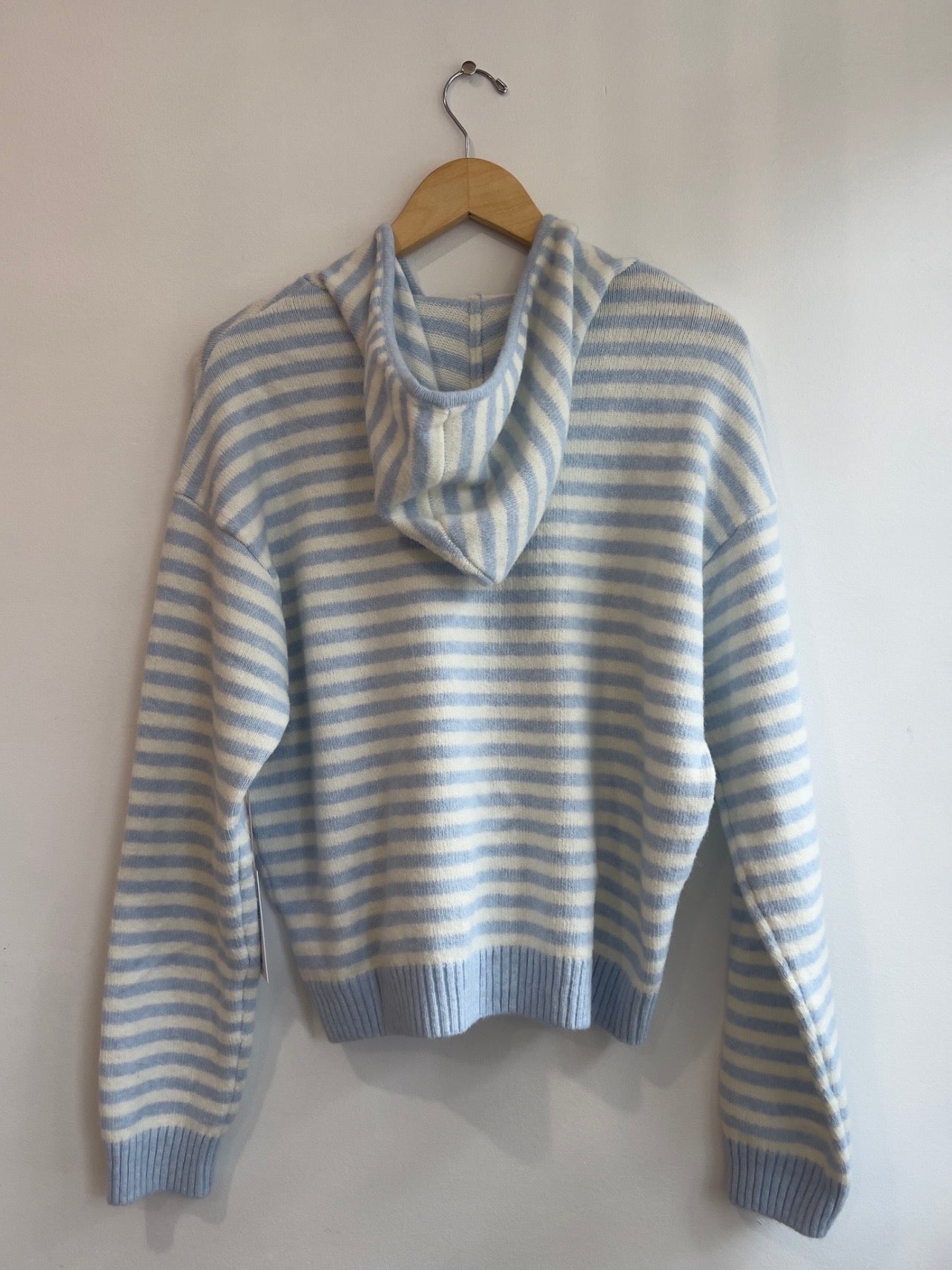 The It Girl Stripe Zip Sweater Hoodie -Baby Blue Stripe