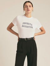 Favorite Daughter Cropped White Collegiate Tee