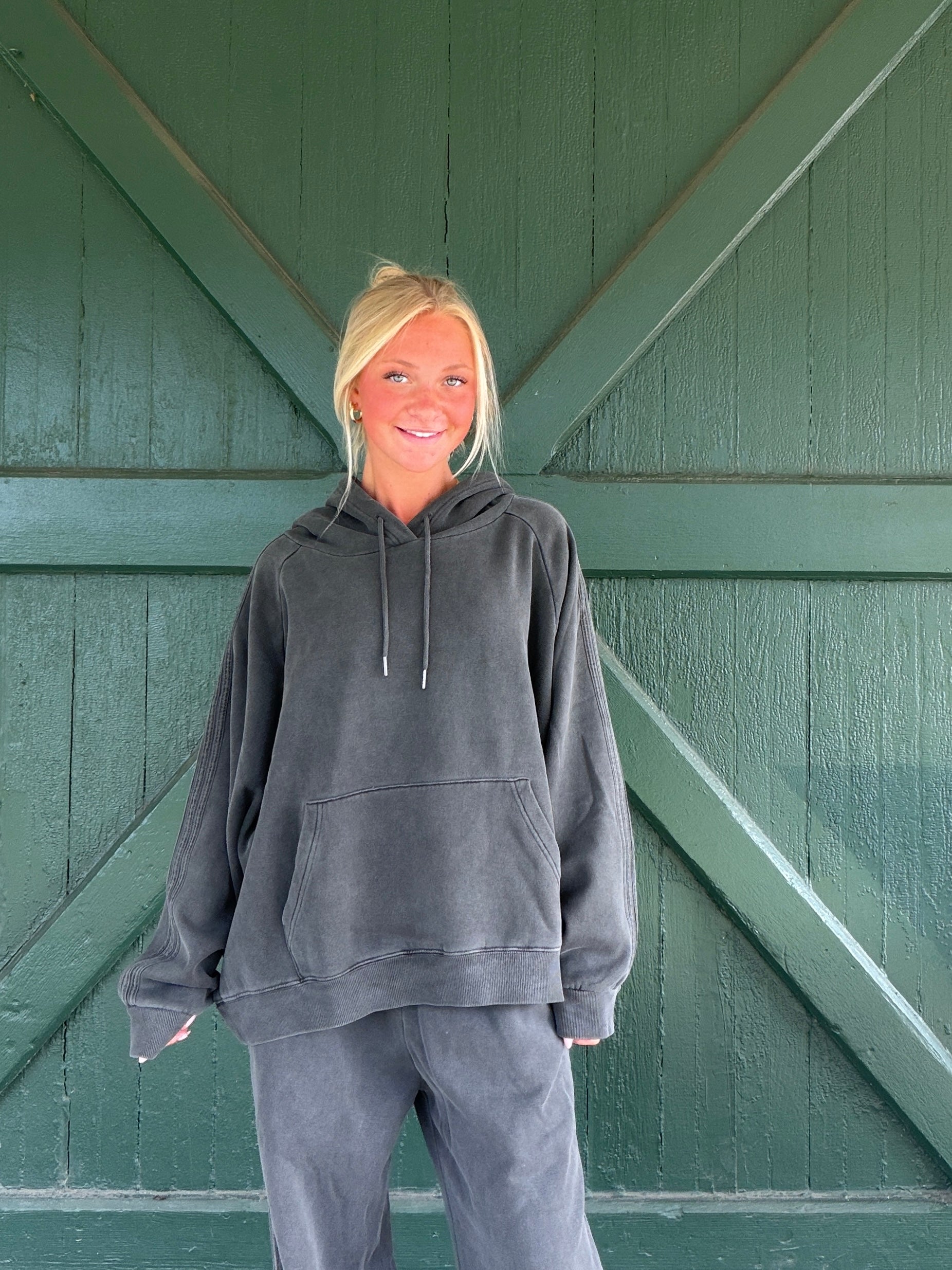 Vintage Havana Dark Cement Garment Dye Hoodie with Stripe Detail