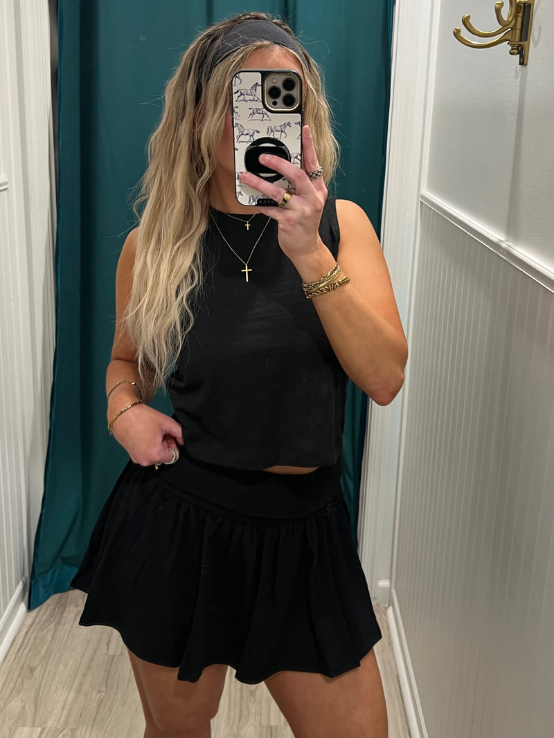 Black Rib Knit Foldover Skort