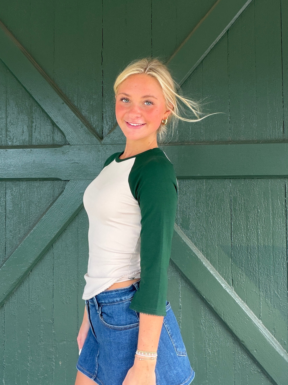 Sadie 3/4 Sleeve Baseball Tee -Green