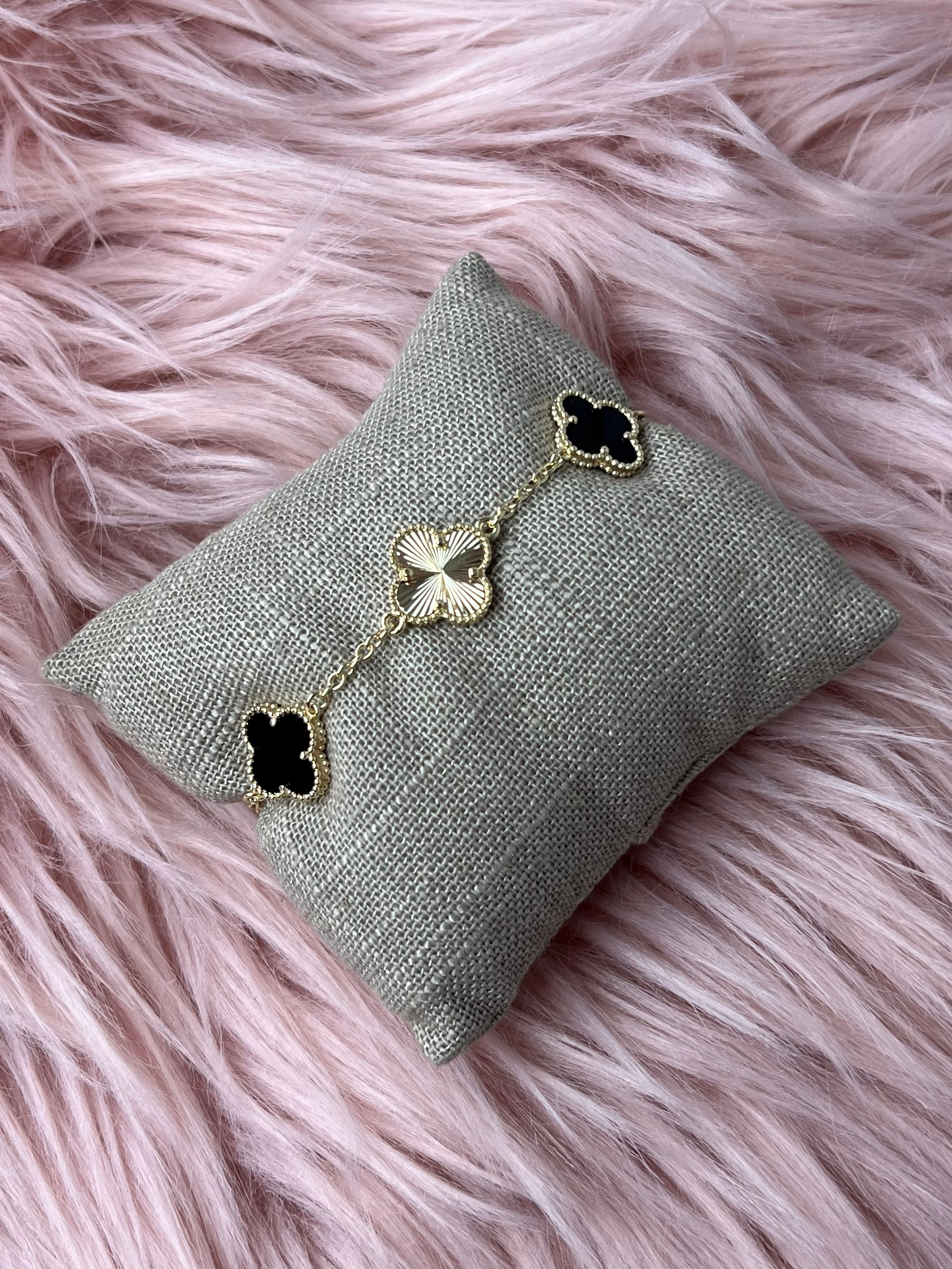 Black Enamel and Gold Clover Bracelet