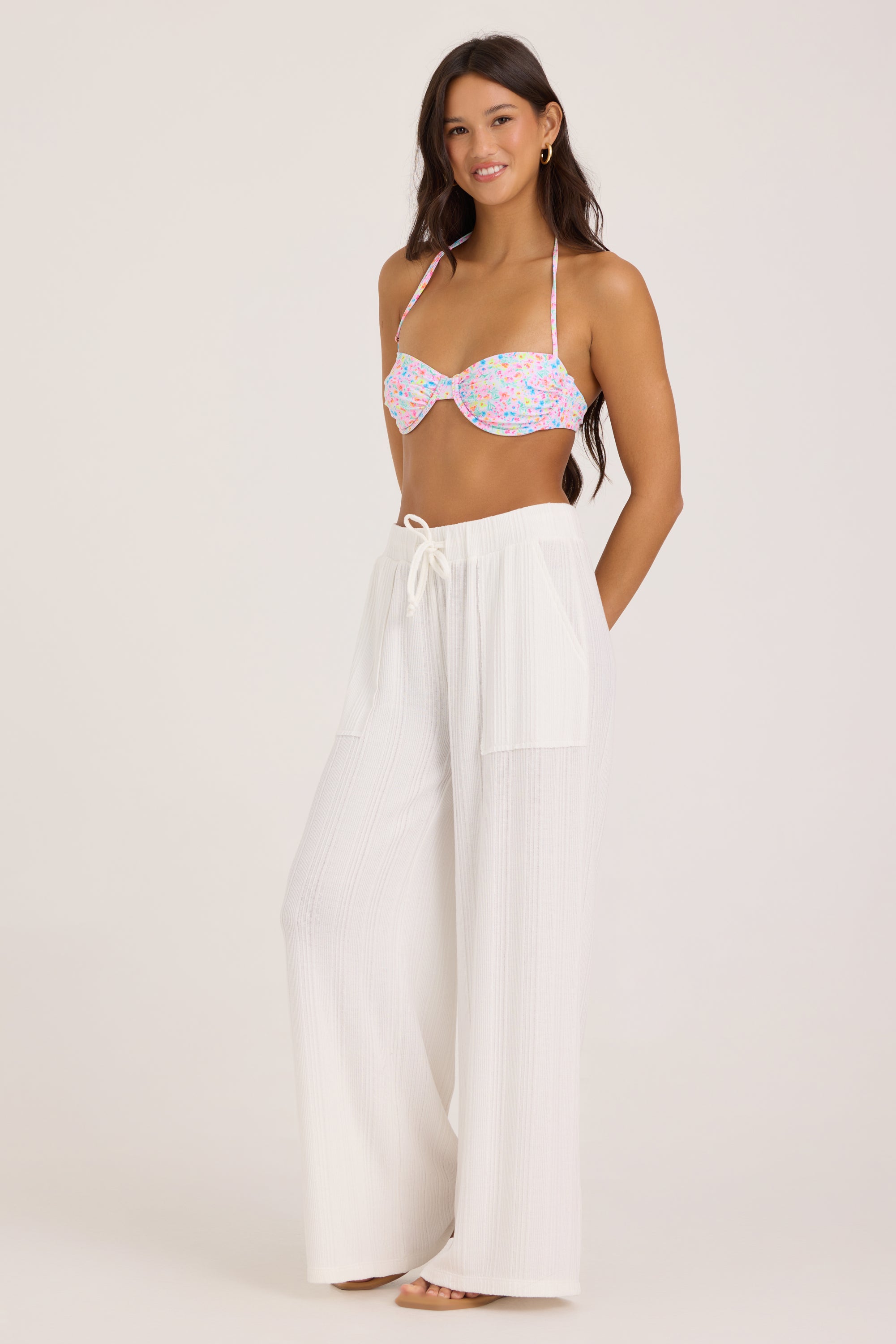 Vintage Havana White Novelty Rib Knit Wide Leg Pants