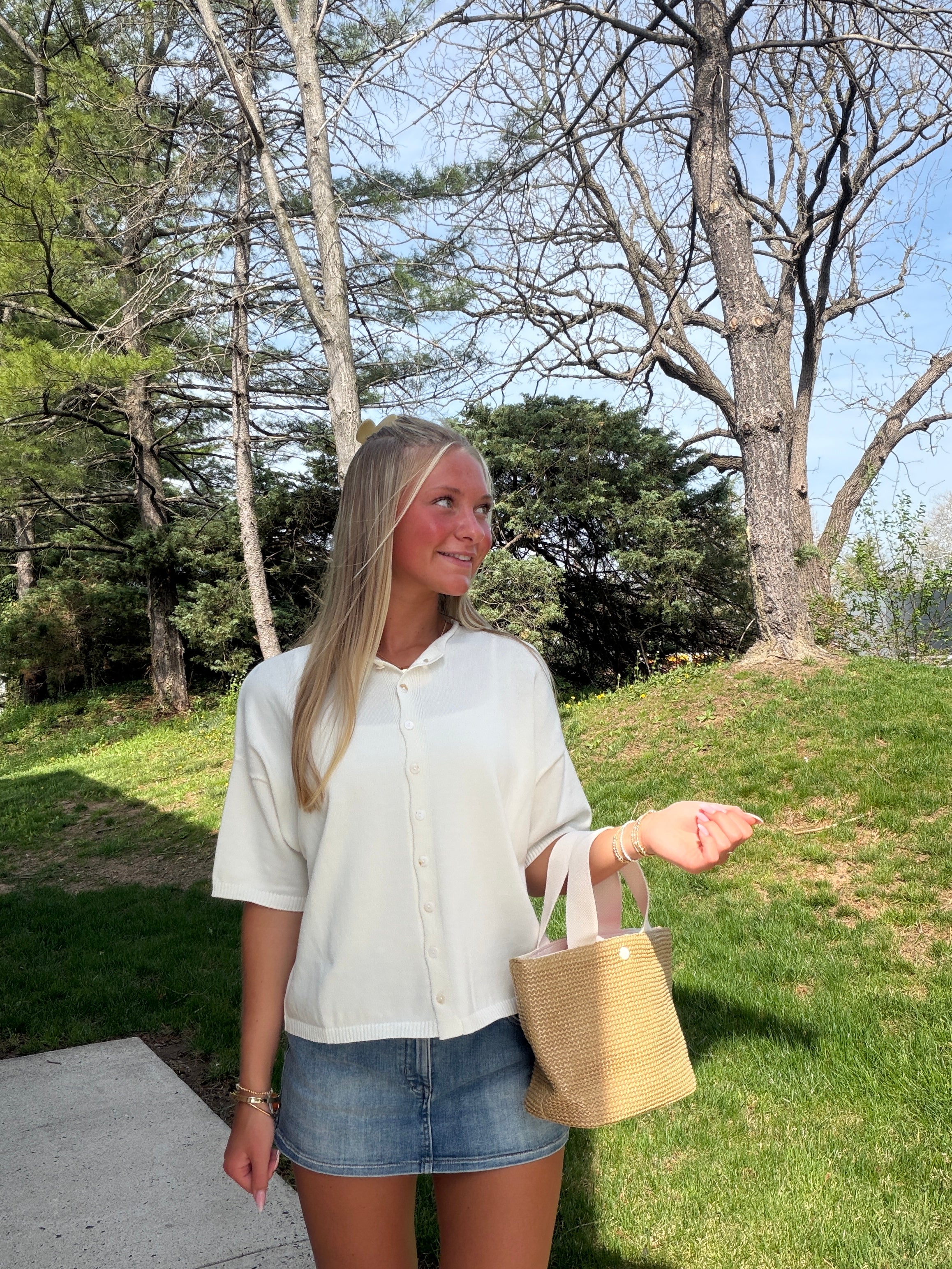 The It Girl Studio Short Sleeve  Cotton Cardigan -Ivory