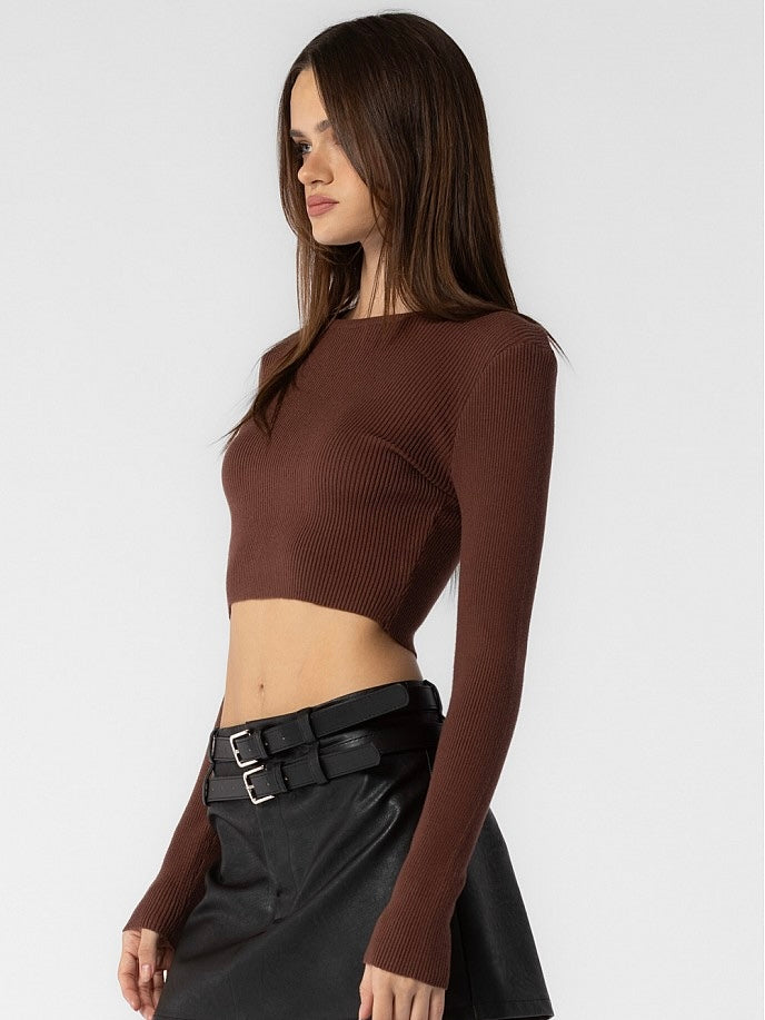 Kendra Brown Cropped Long Sleeve Sweater