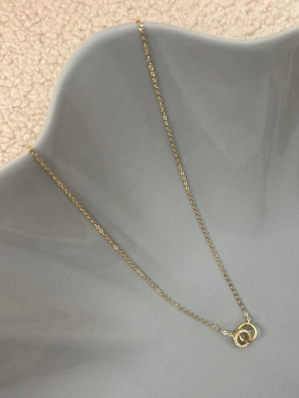 Interlock Love Gold Circle Outside Crystal Necklace