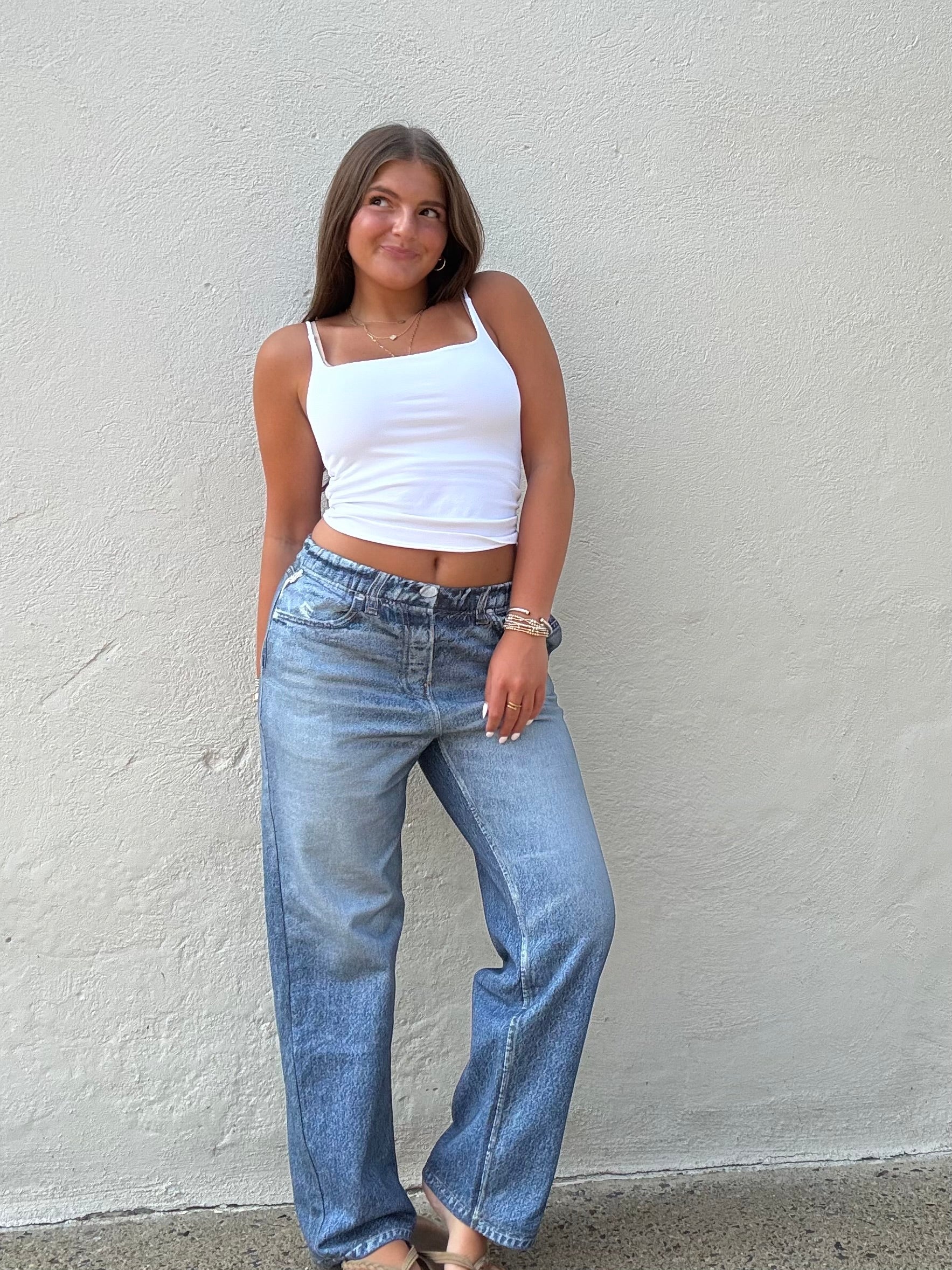 Medium Denim Fleece Wide Leg Pant