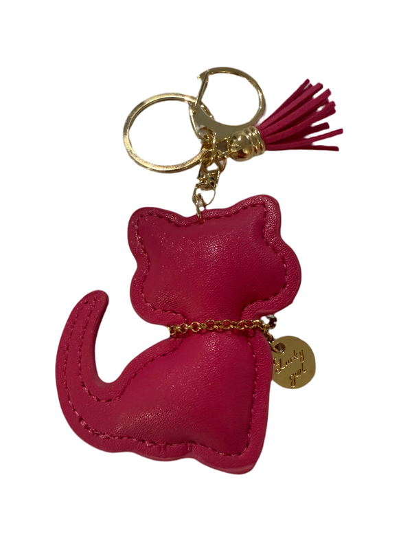 Leather Hot Pink Cat Bag Charm