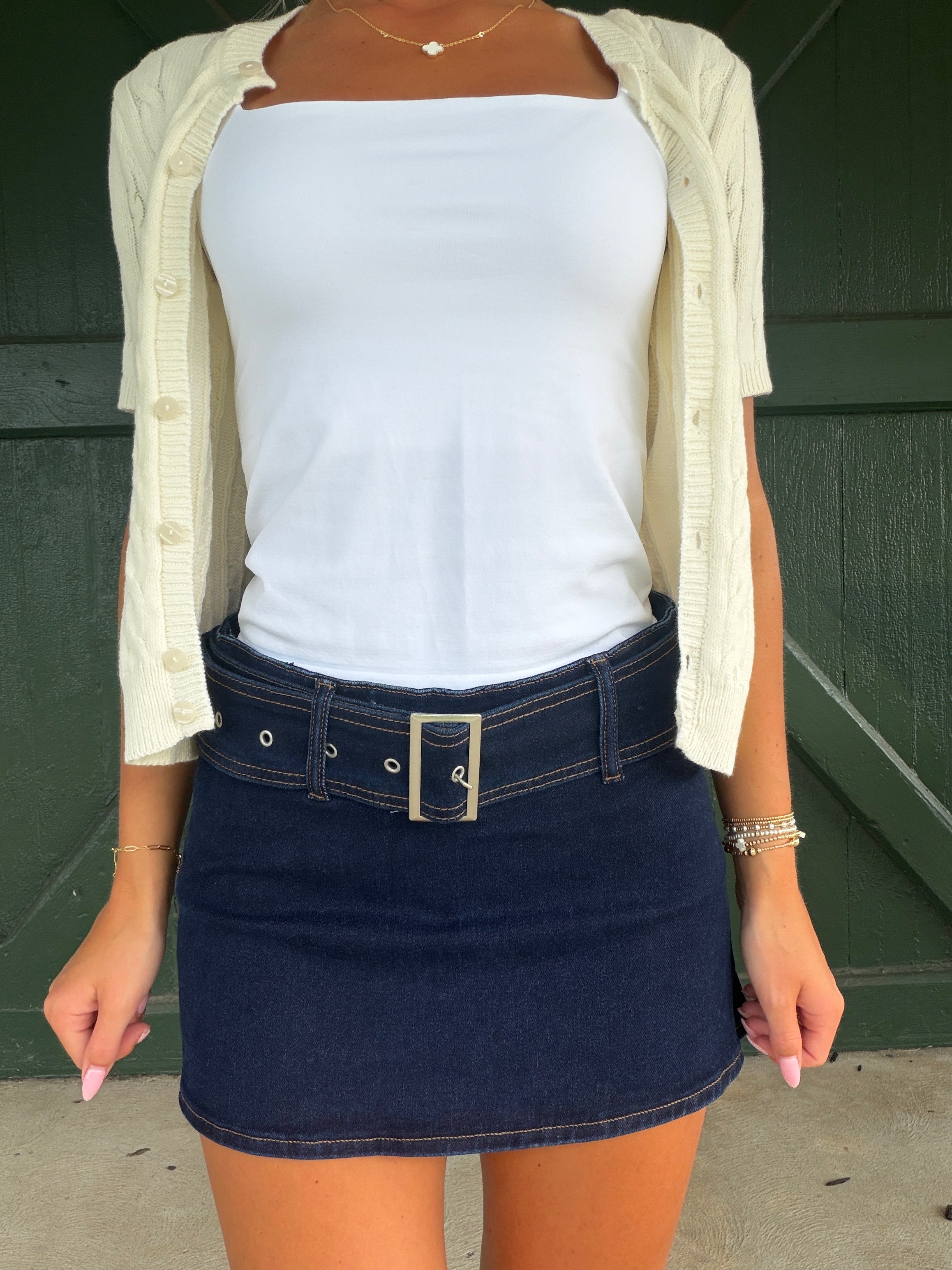 Everyday Edge Mid-Rise Soft Denim Skort with Belt