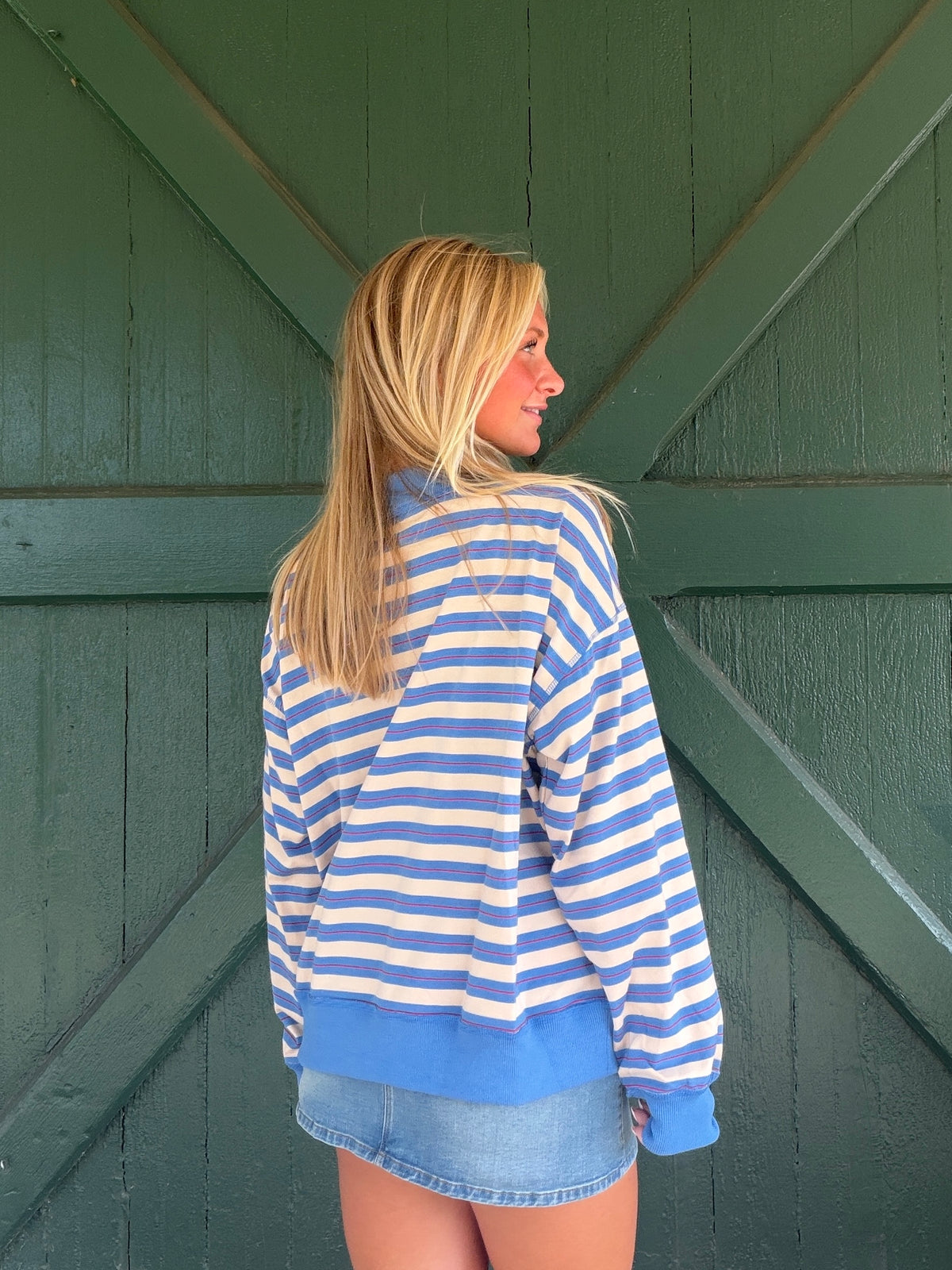 The Social Stripe Mockneck - Blue