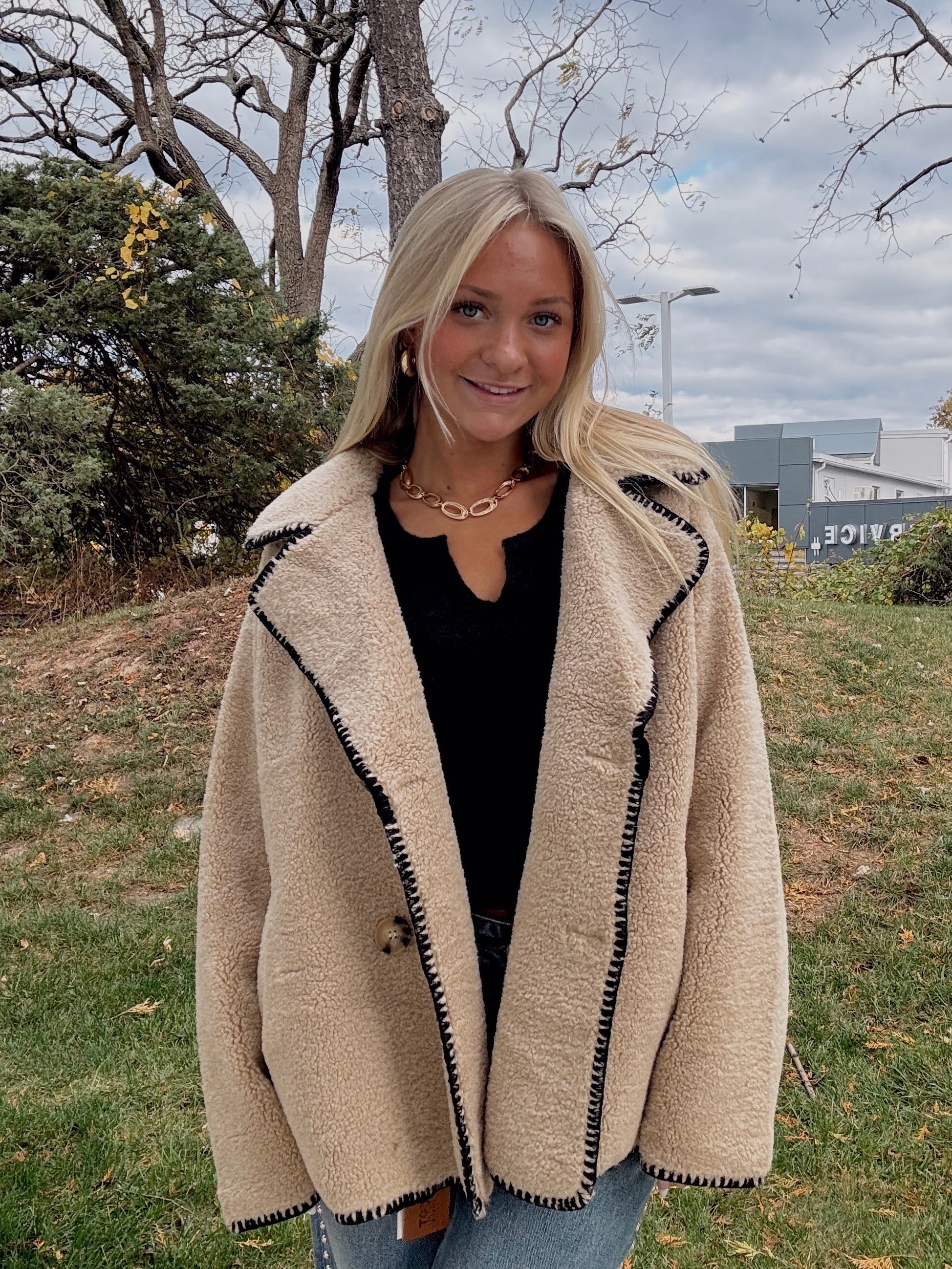 Teddy Blanket Stitch Edge Jacket