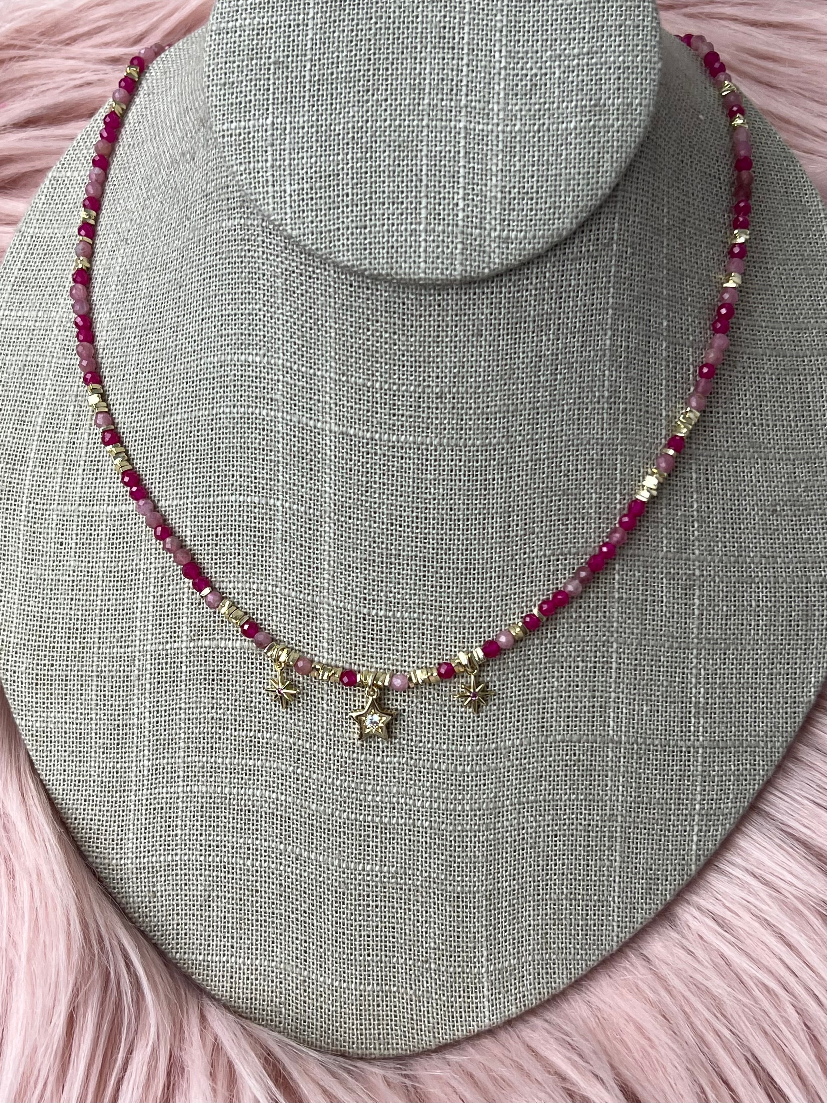 Faceted Natural Crystal & Gold Star Charm Necklace -