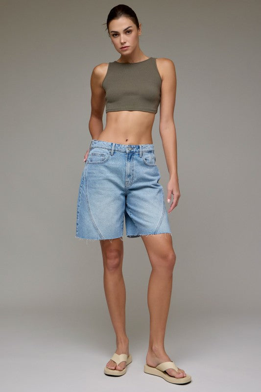 Hidden Alyx Medium Wash Baggy Denim Shorts – 8” Inseam Relaxed Fit