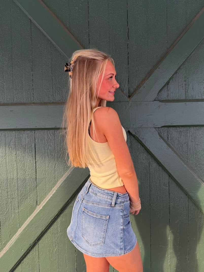 The Classic Denim Skort – Blue Jean Skort with Built-In Shorts