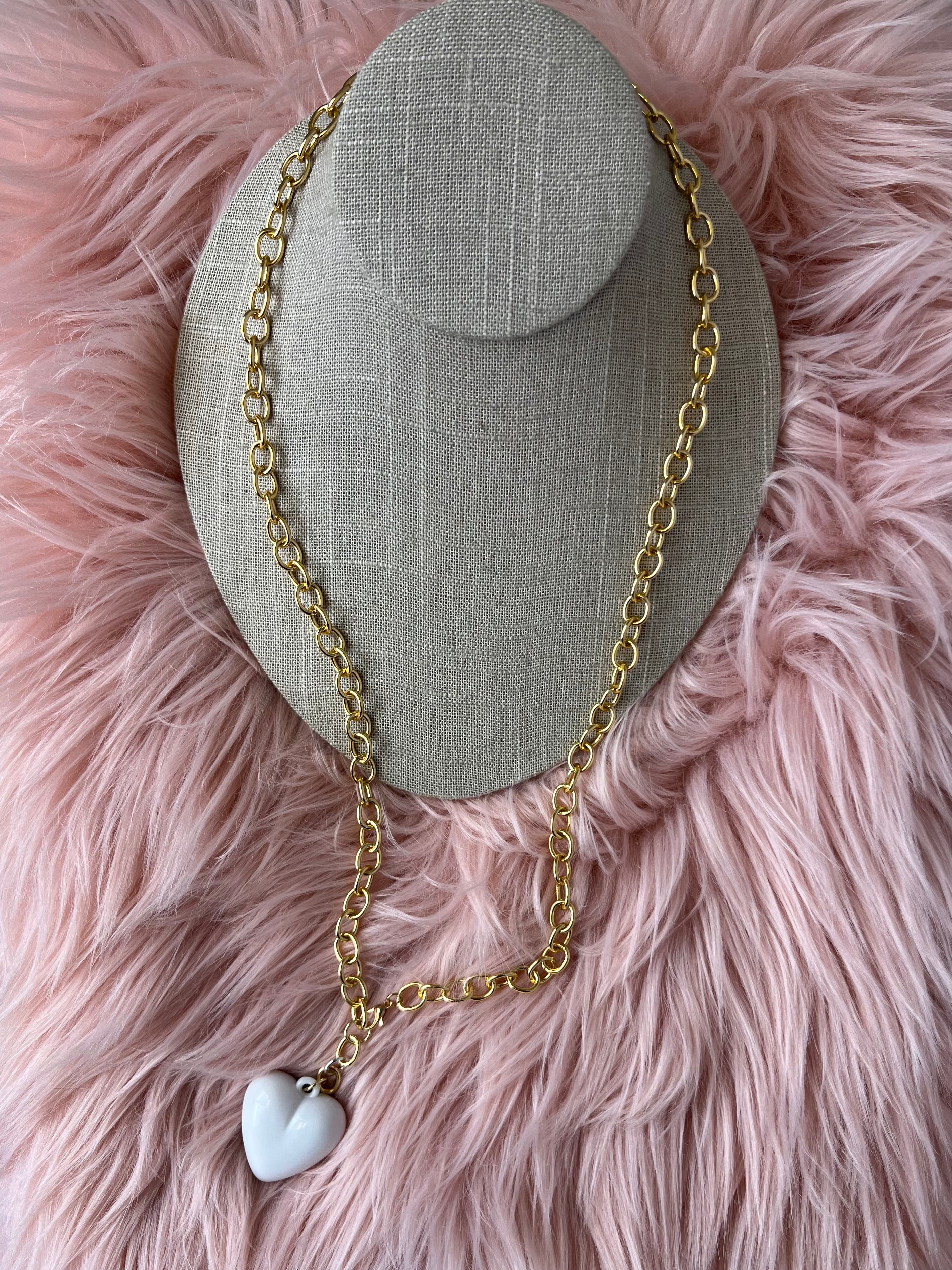 Snow Long Chunky Heart Necklace