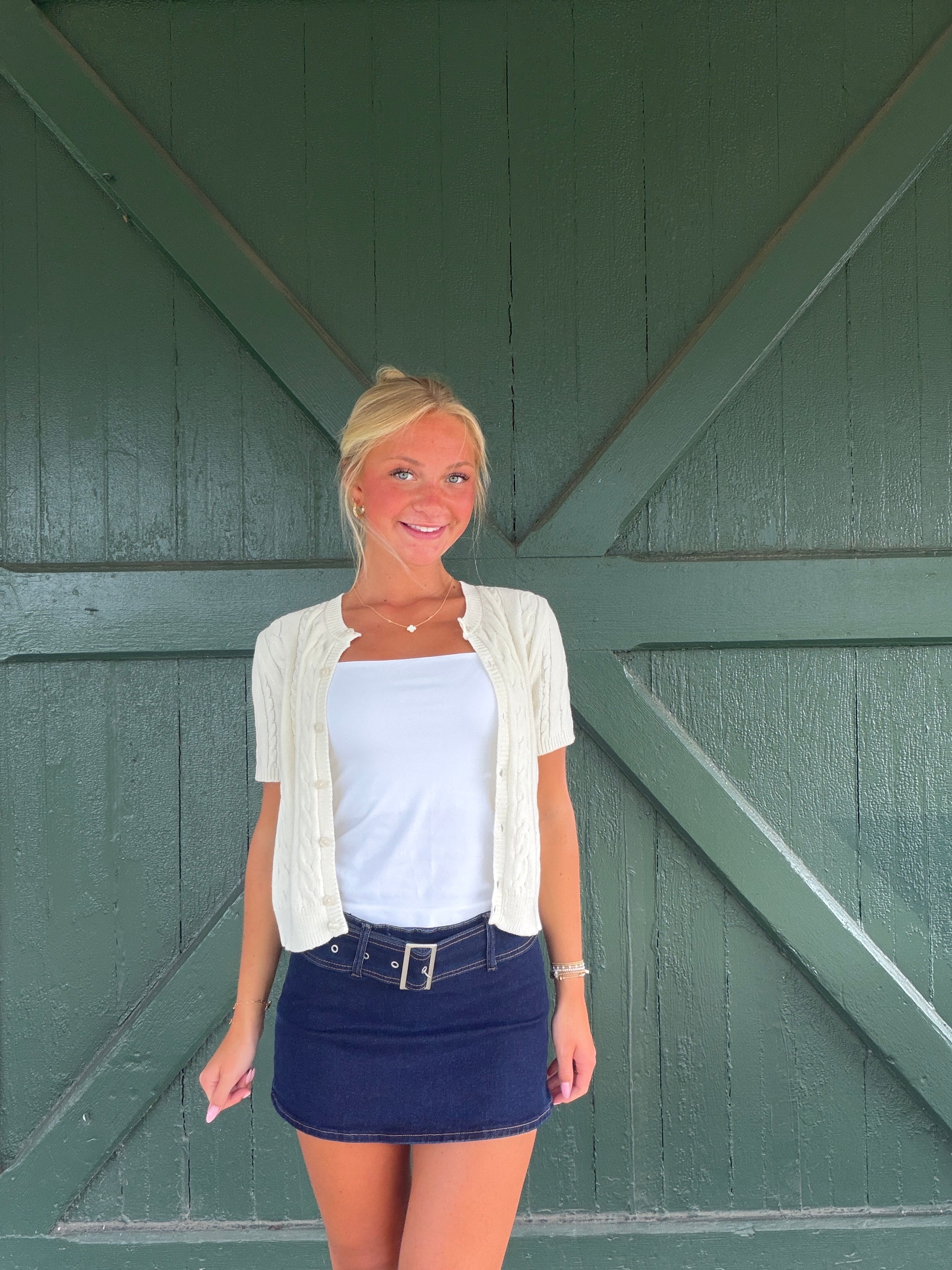 Everyday Edge Mid-Rise Soft Denim Skort with Belt