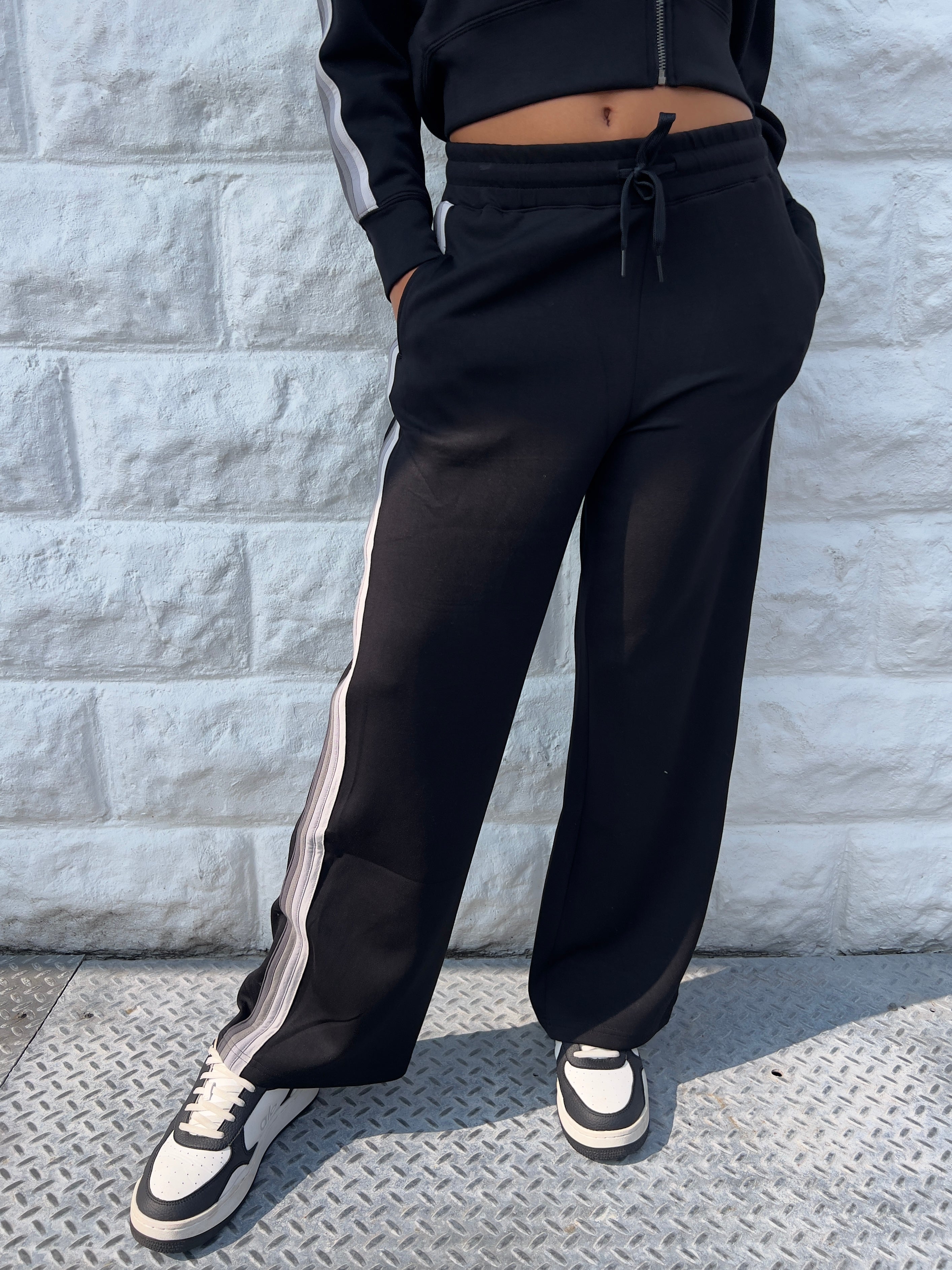 Cloud Fleece Tonal Greys Stripe Wide Leg Pant