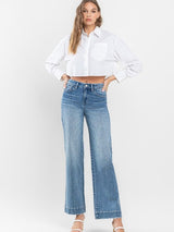 High Rise Wide Leg with Trouser Hem Detail Jean