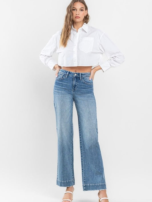 High Rise Wide Leg with Trouser Hem Detail Jean