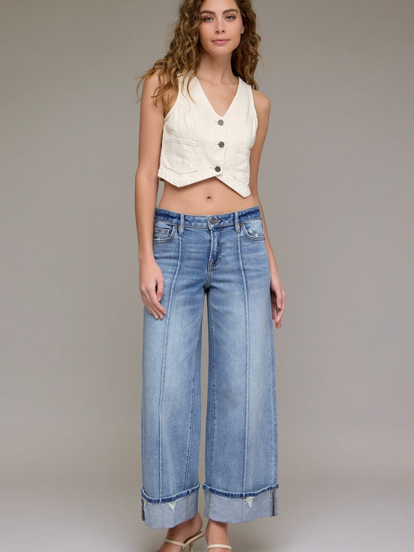 Nori Mid Rise Wide Leg Cuff Jean