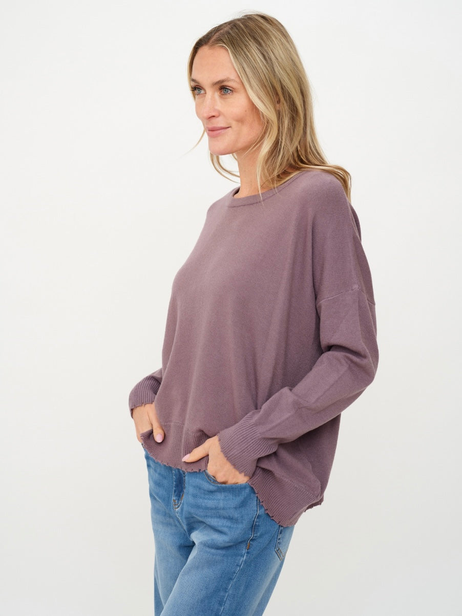 Angii Frayed Crew Neck Sweater