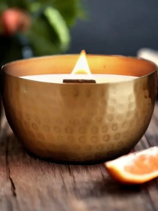 Grapefruit & Cardamom Tea-Solid Brass 14oz Pure Soy Candle