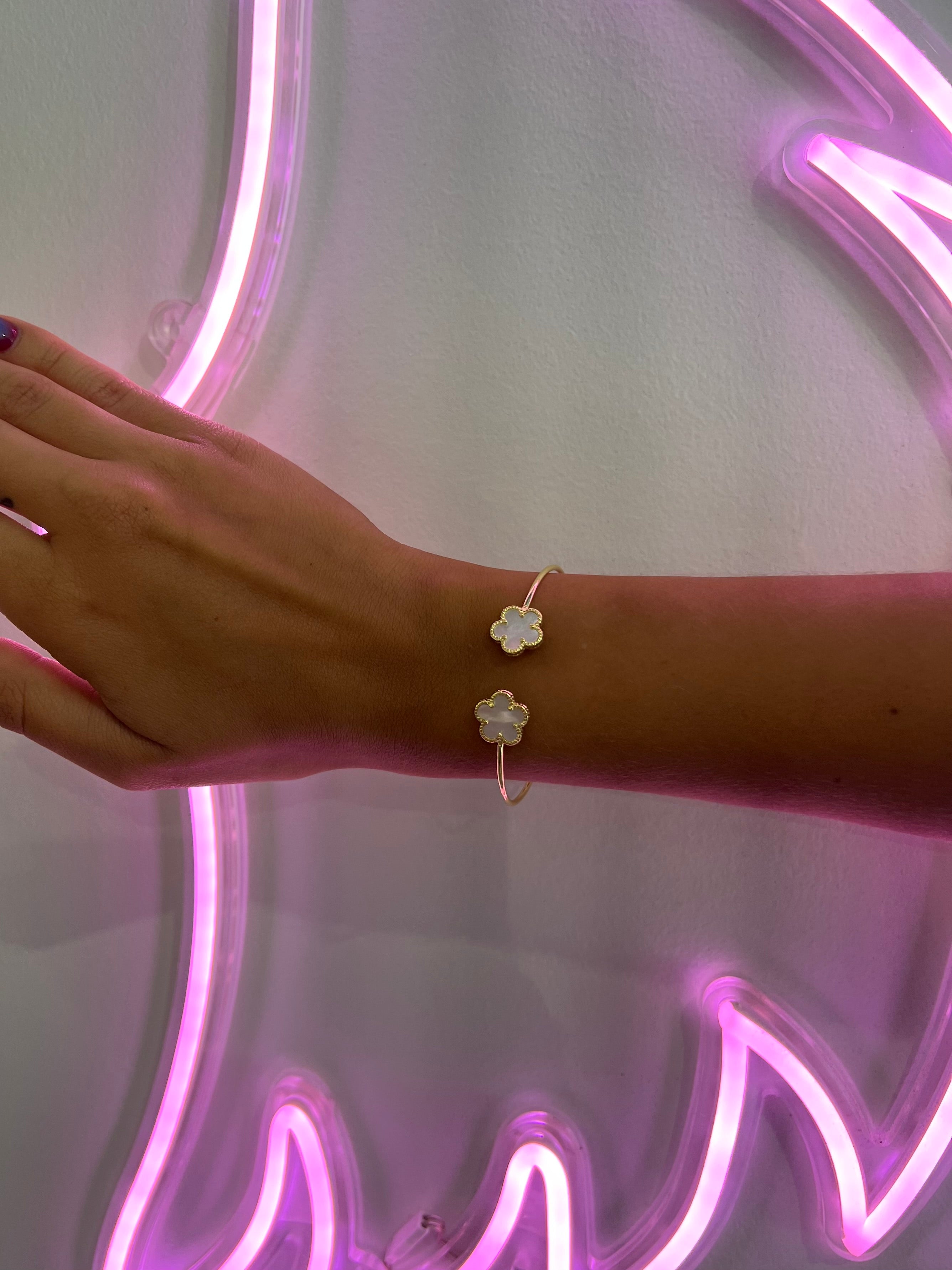 Delicate Double Clover Cuff Bracelet