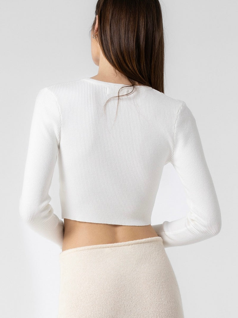 Kendra Off White Cropped Long Sleeve Sweater