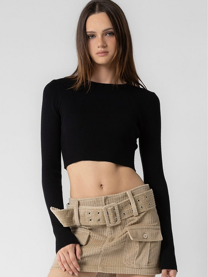 Kendra Black Cropped Long Sleeve Sweater