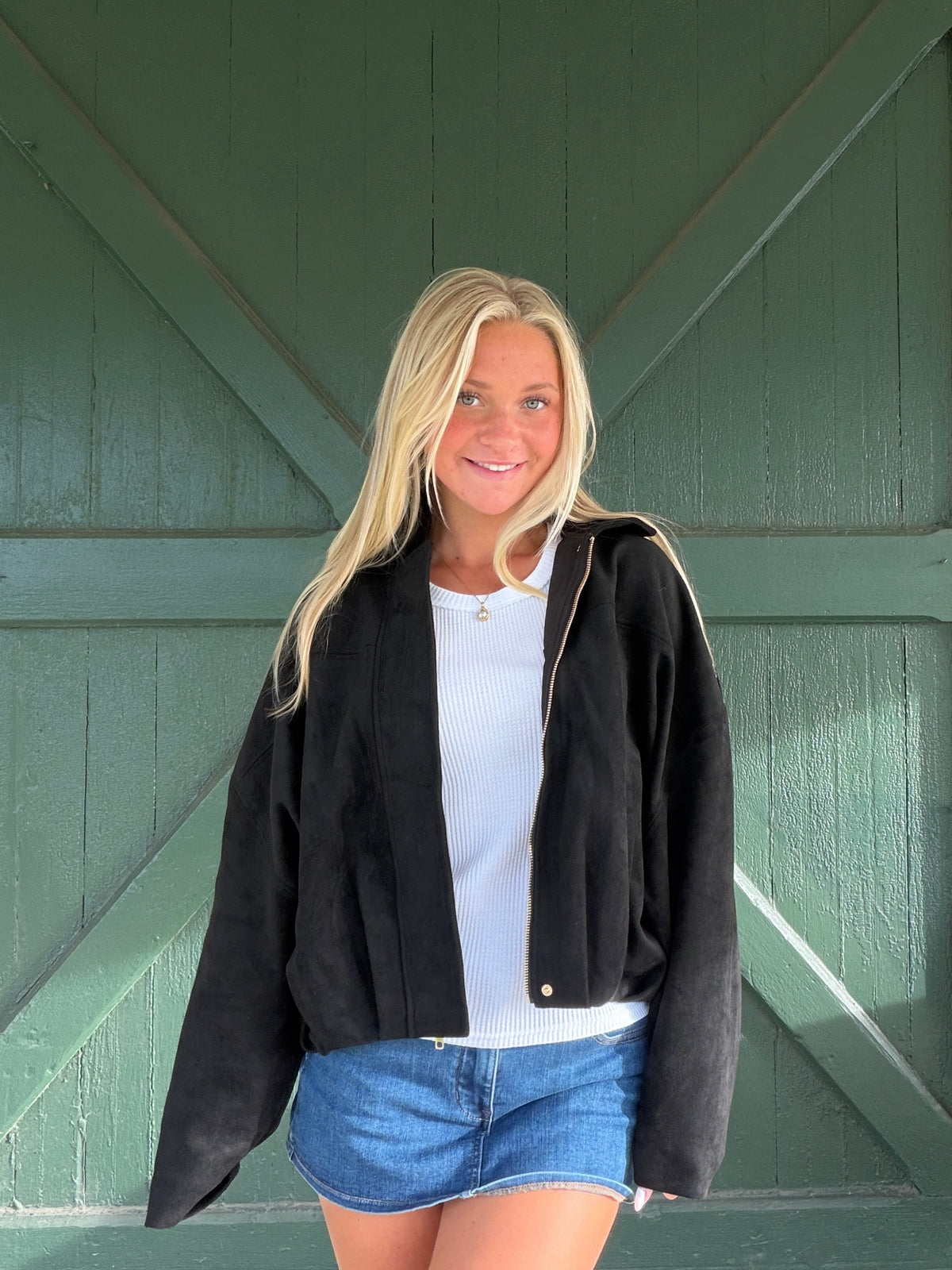 Vintage Havana Black Crop Suede Jacket