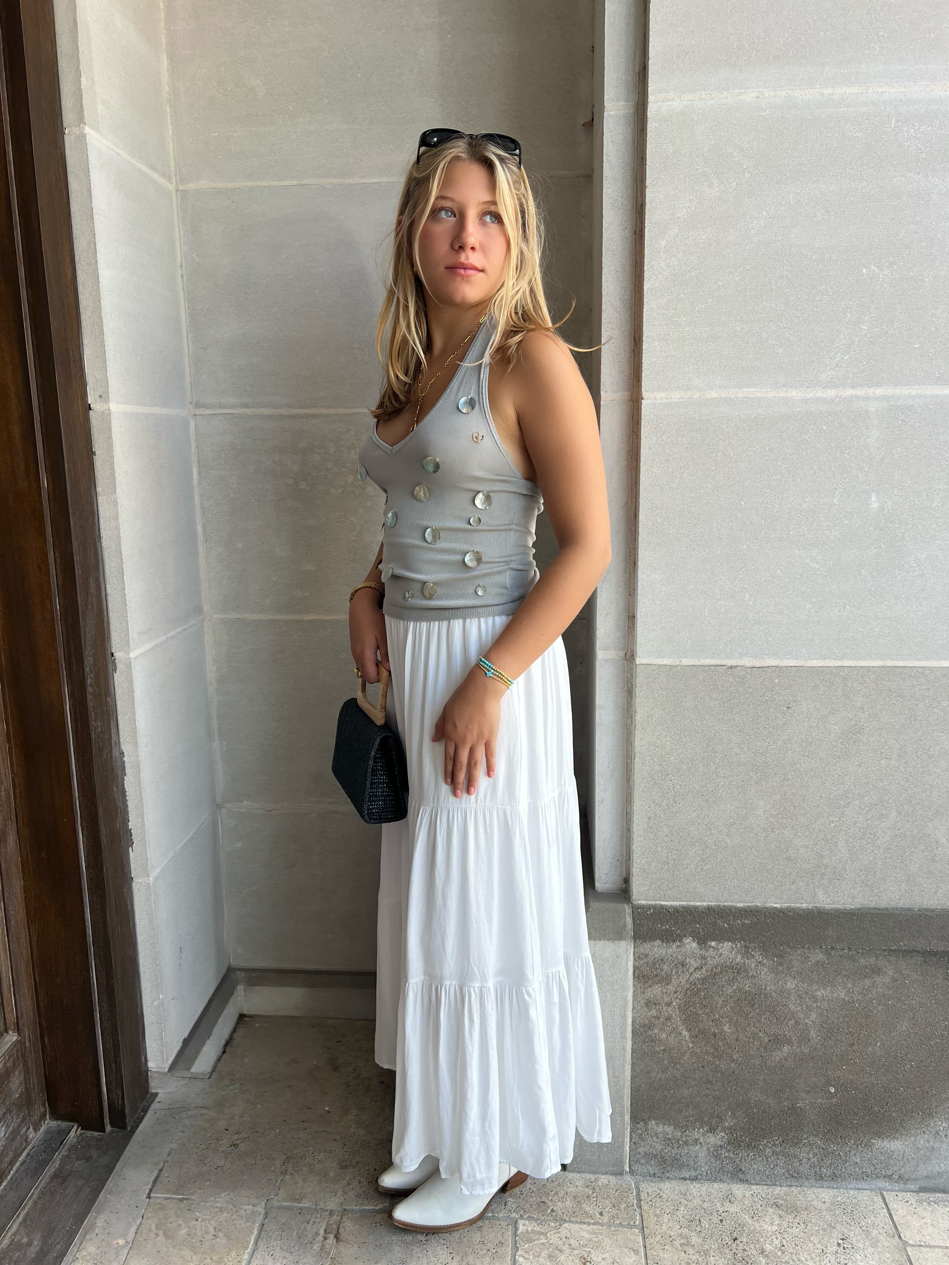 Julia Midi White Tiered Skirt