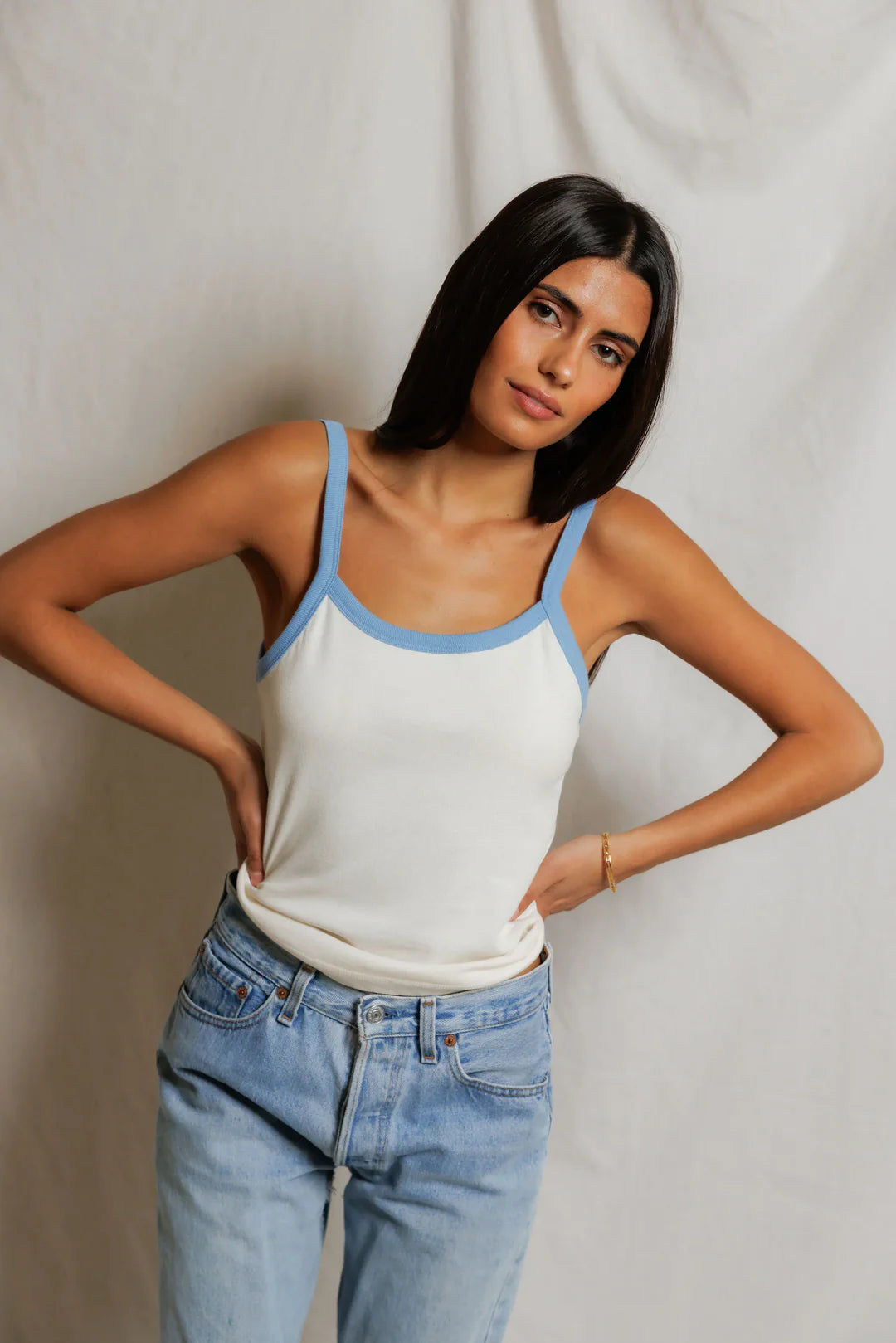 Perfect White Tee Cherry Cotton Ringer Tank