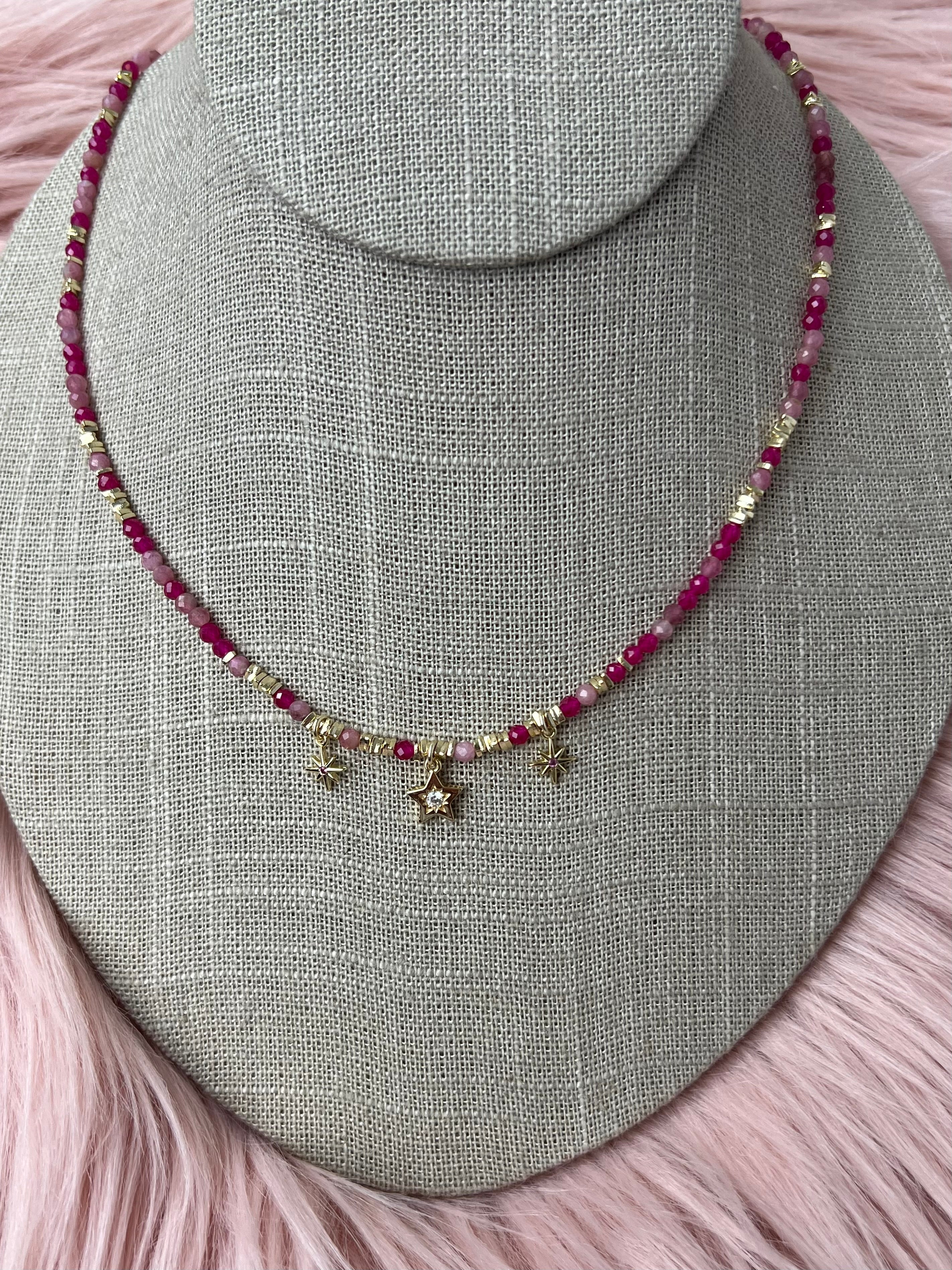 Faceted Natural Crystal & Gold Star Charm Necklace -