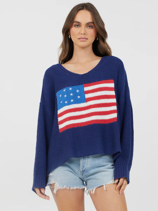 Flag Embellished Graphic Sweater