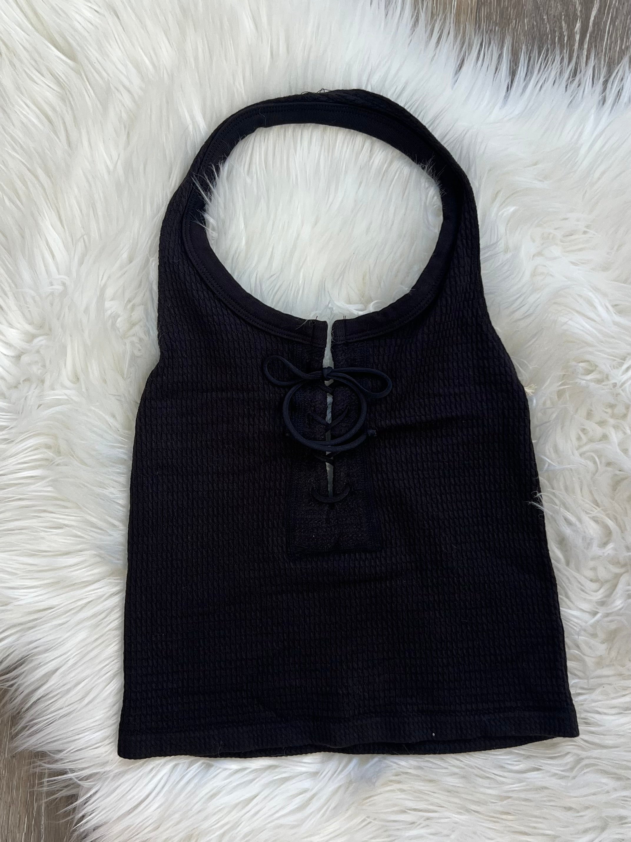 Vintage Havana Black Halter Seamless Crop Top - One Size