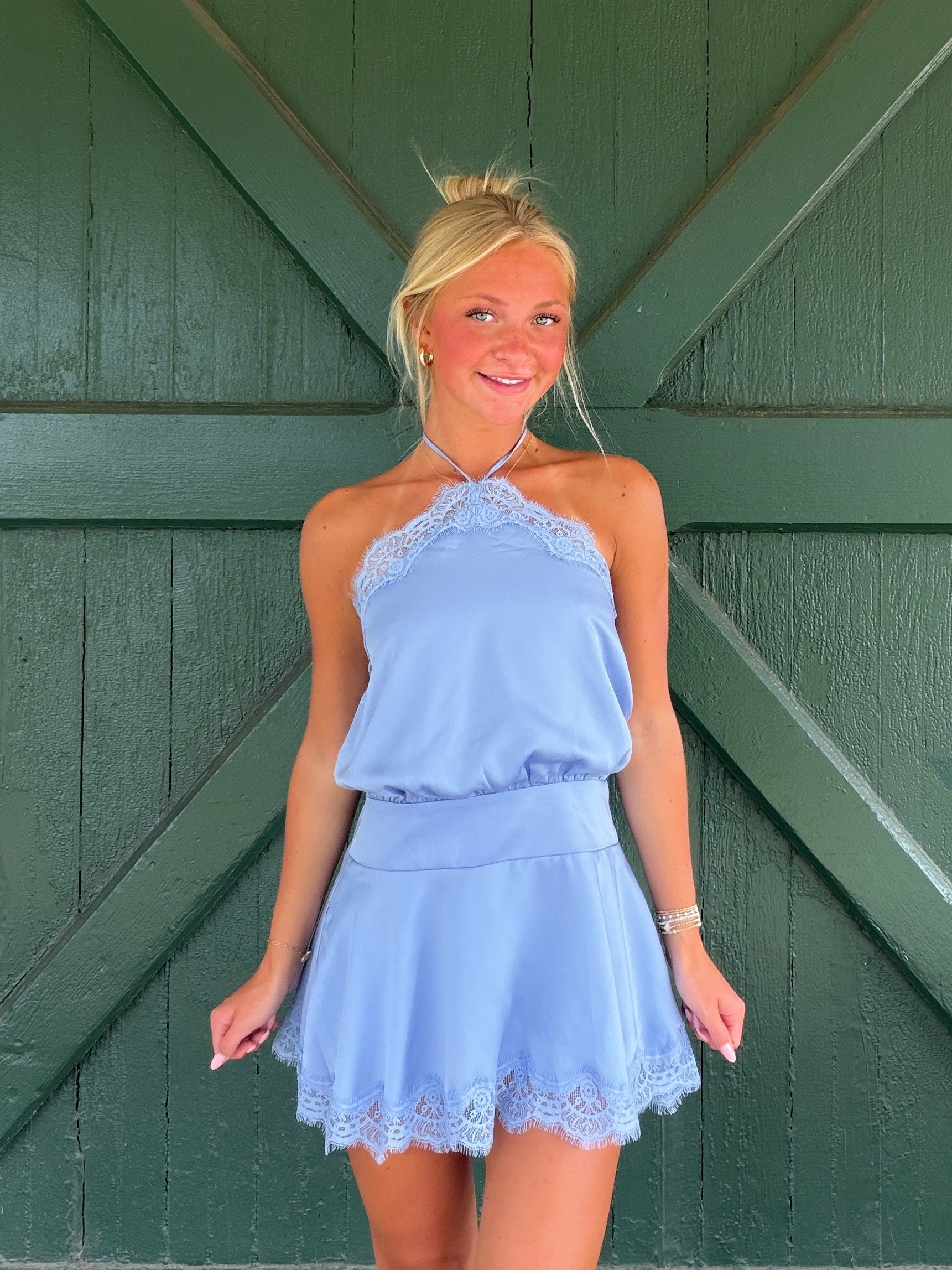 Luna Luxe Halter Dress-Cornsilk Blue