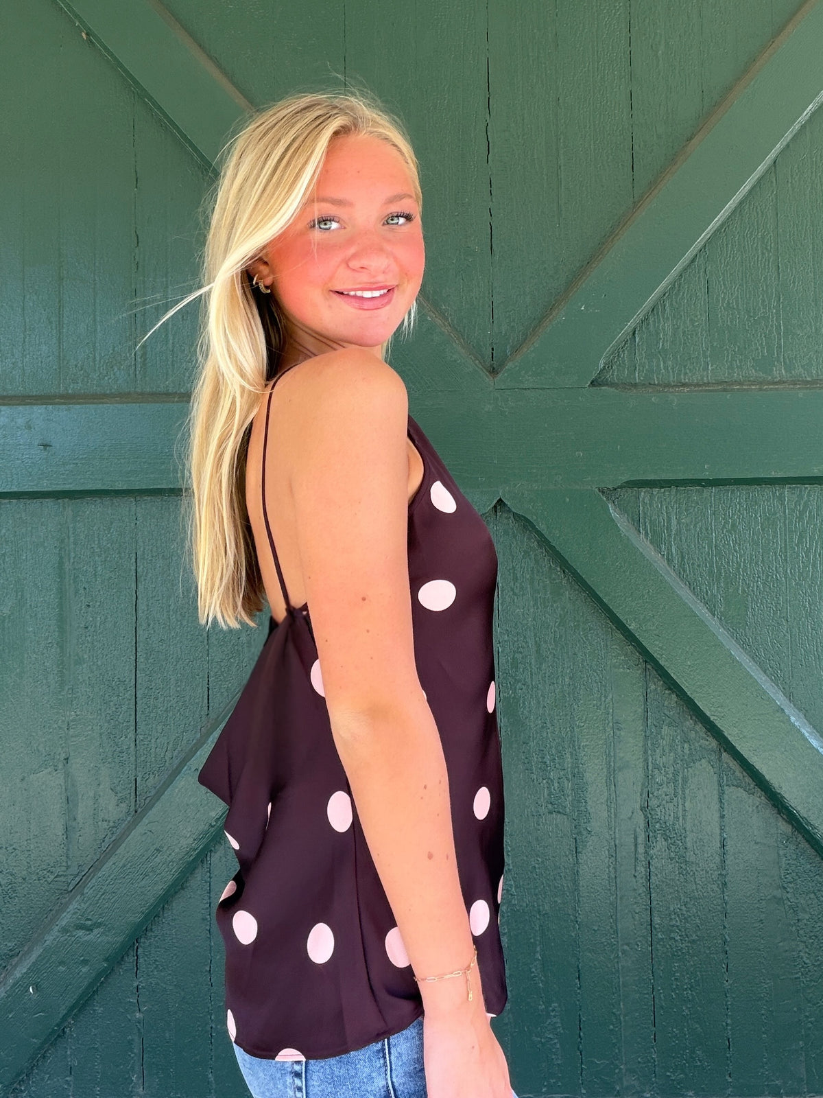 NIA Cressida Top – Wine Polka Dot Halter Blouse