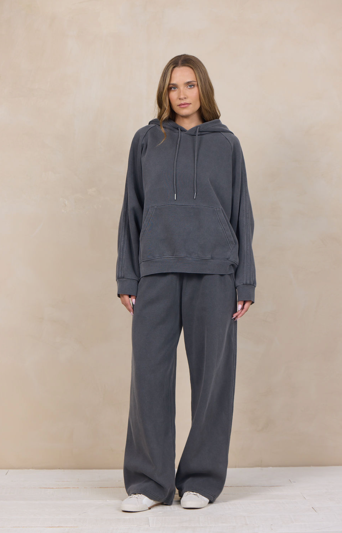 Vintage Havana Dark Cement Garment Dye Bubble Pants with Stripe Detail