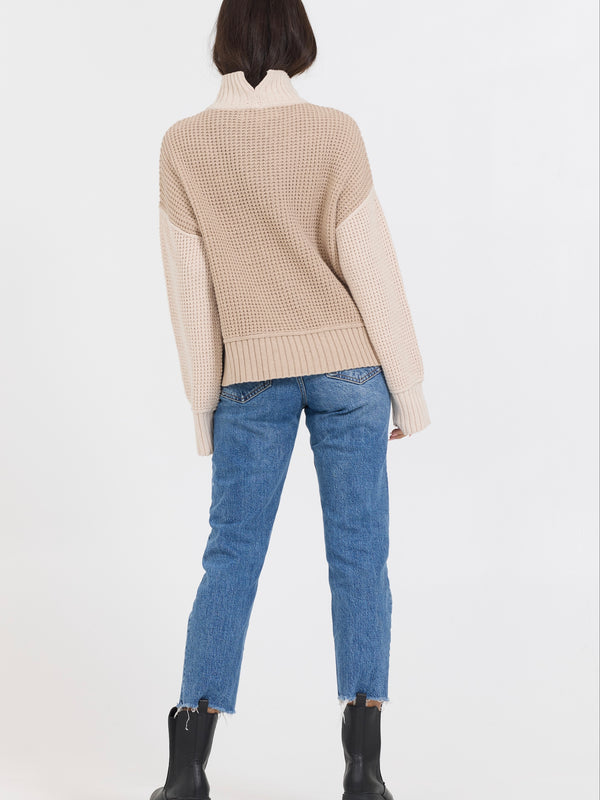 Mock Neck Two Tone Sweater