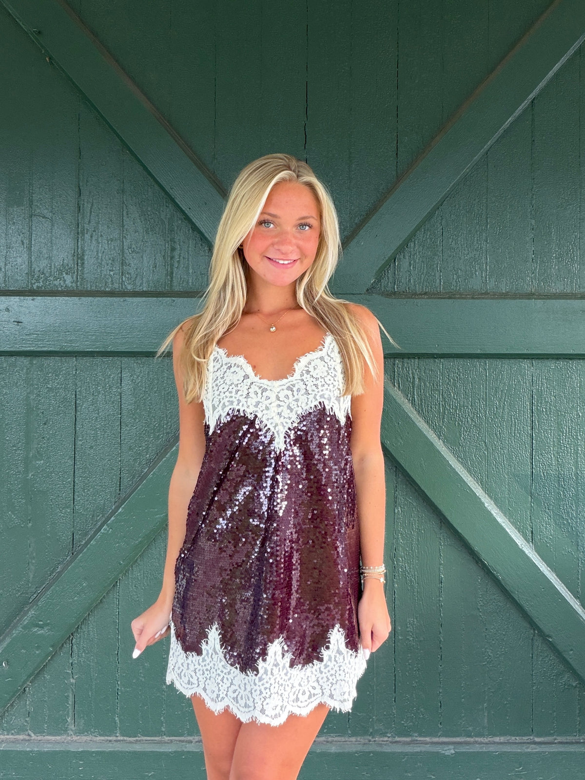 Celeste Sequin Lace Trim Mini Slip Dress