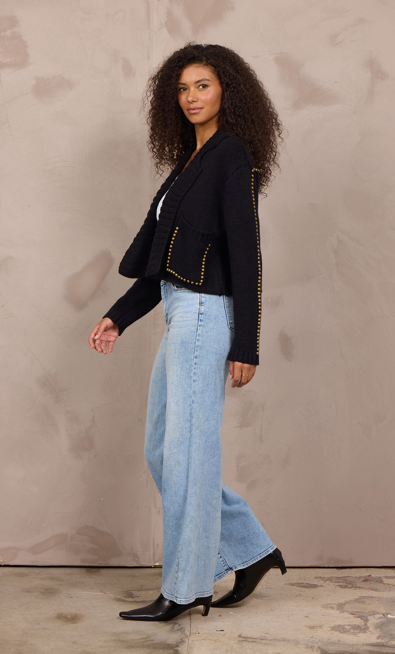 Vintage Havana Black Sweater Blazer with Stud Details