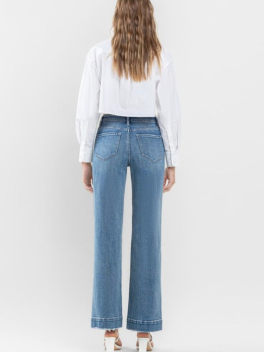 High Rise Wide Leg with Trouser Hem Detail Jean